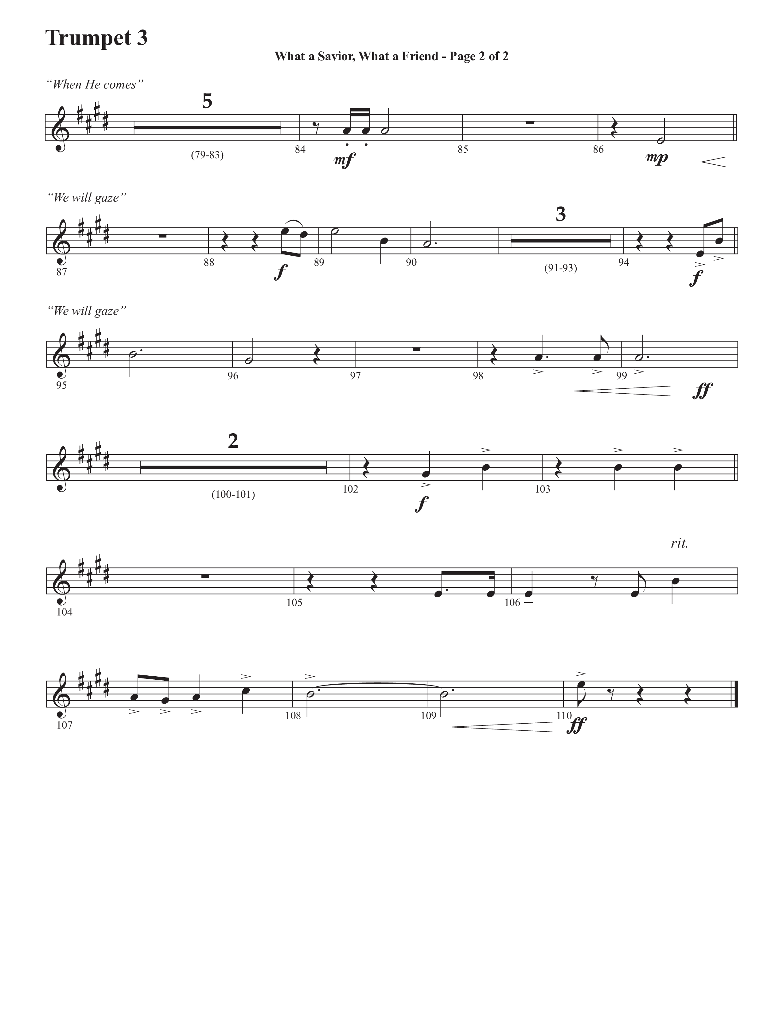 What A Savior What A Friend (Choral Anthem SATB) Trumpet 3 (Semsen Music / Arr. John Bolin / Orch. David Shipps)