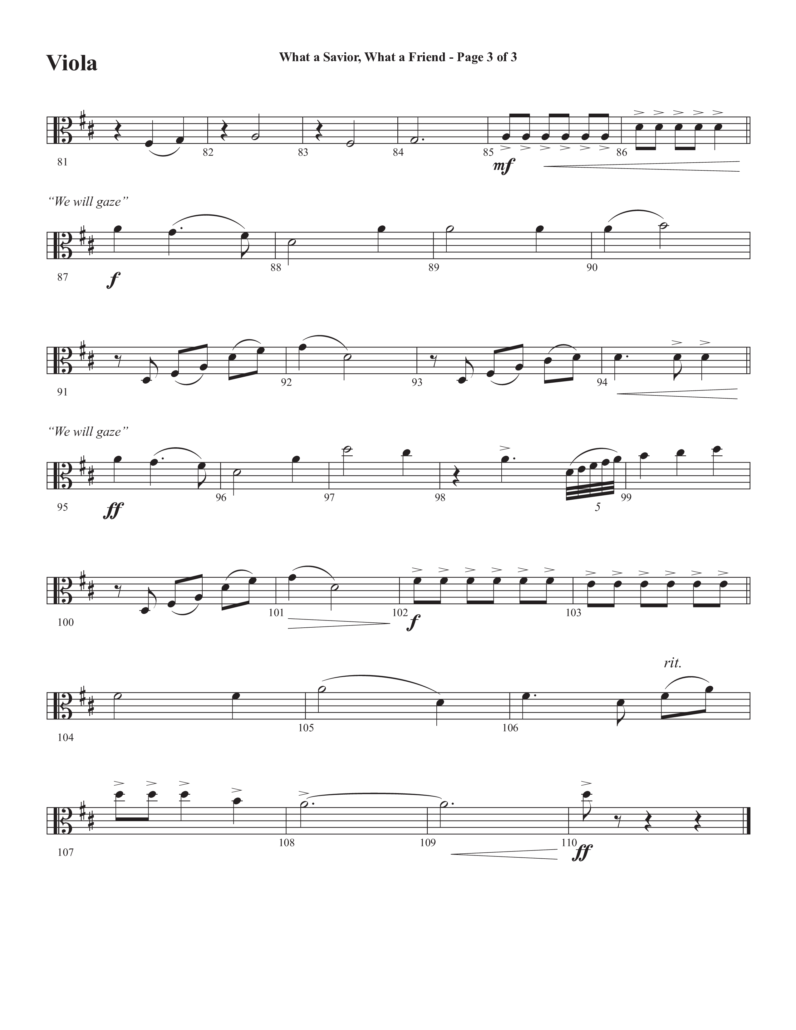 What A Savior What A Friend (Choral Anthem SATB) Viola (Semsen Music / Arr. John Bolin / Orch. David Shipps)
