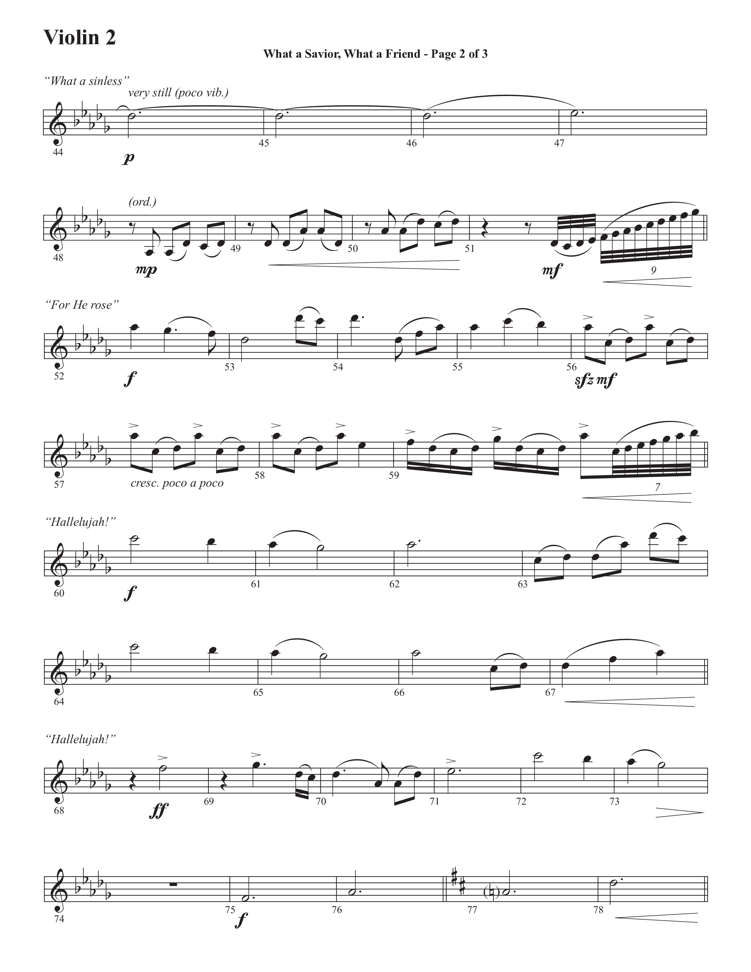What A Savior What A Friend (Choral Anthem SATB) Violin 2 (Semsen Music / Arr. John Bolin / Orch. David Shipps)