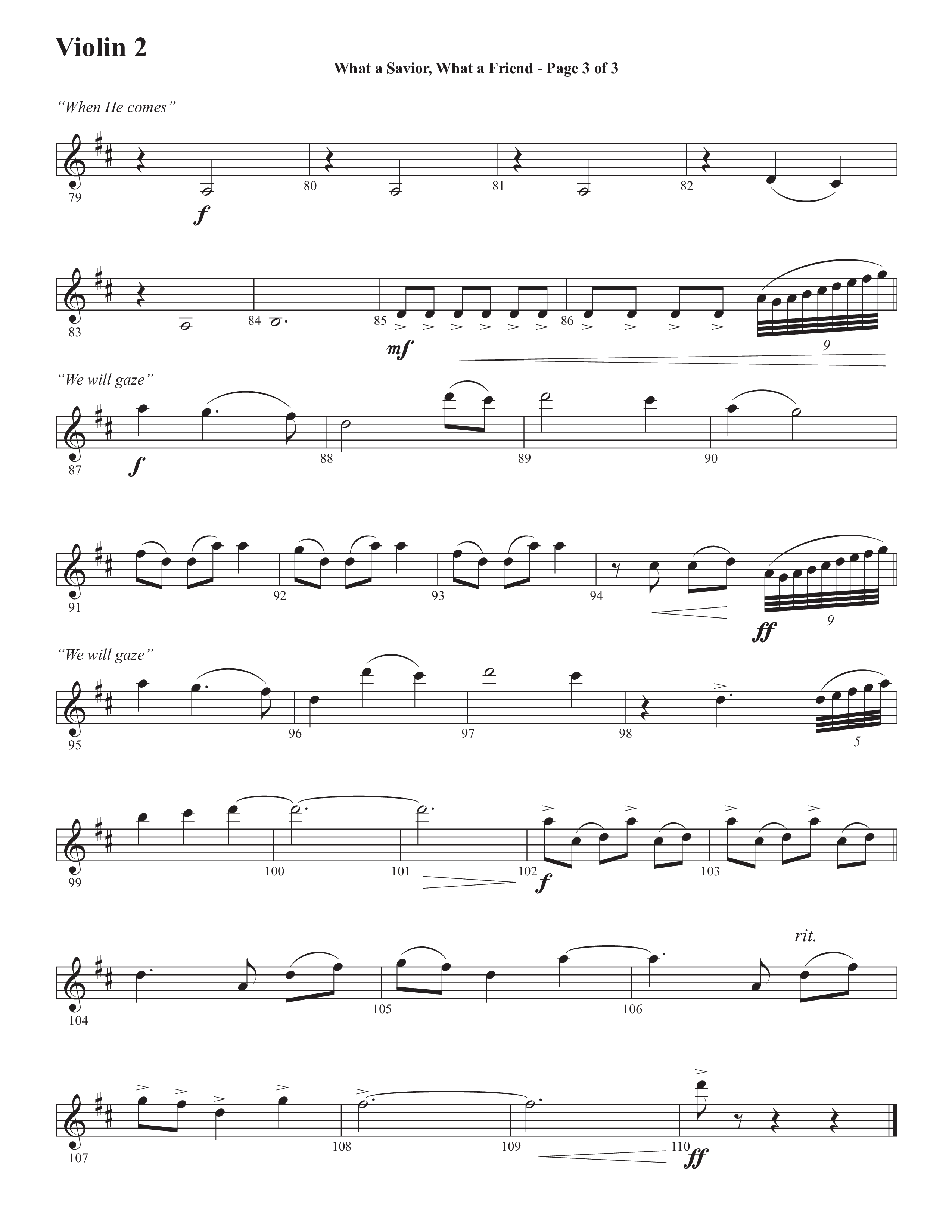 What A Savior What A Friend (Choral Anthem SATB) Violin 2 (Semsen Music / Arr. John Bolin / Orch. David Shipps)