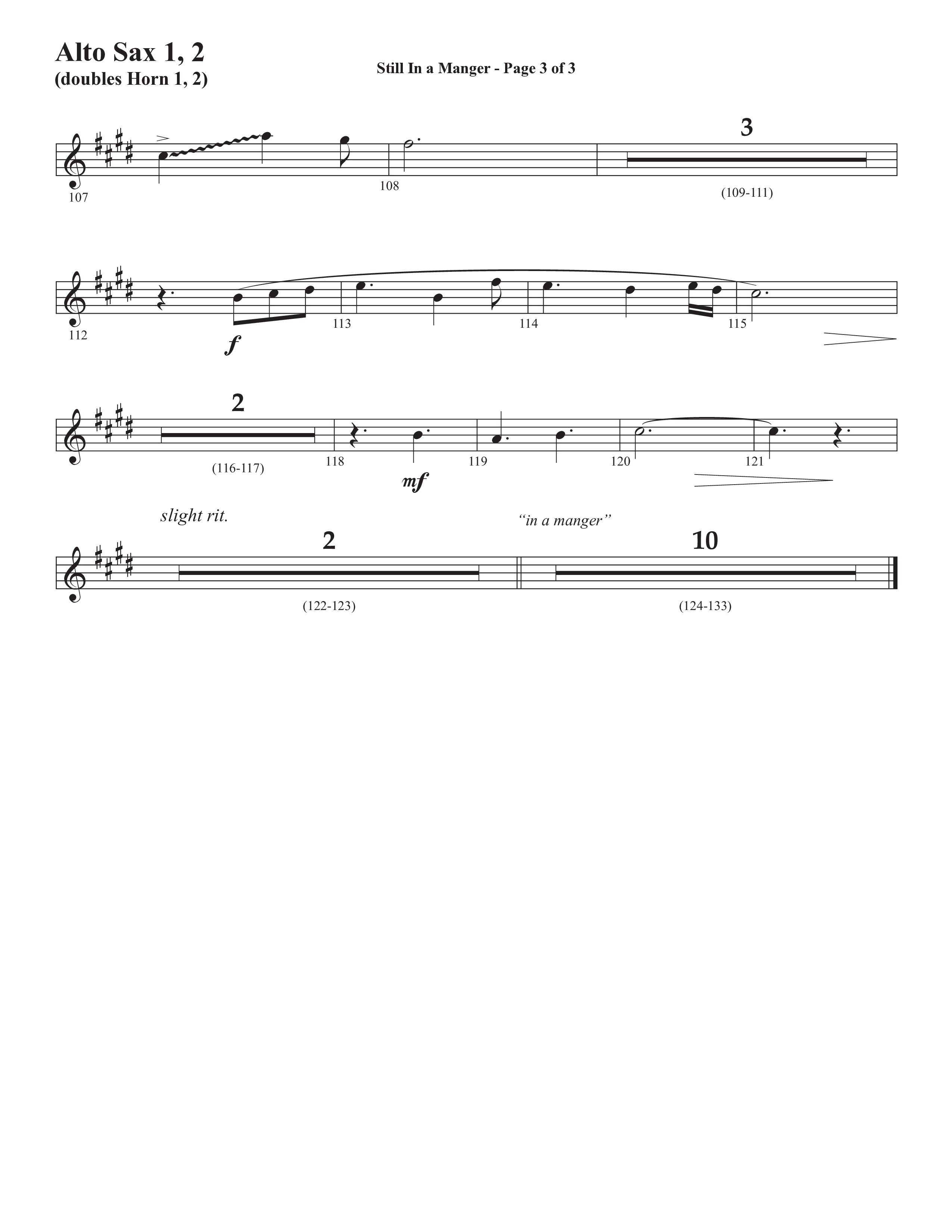 Still In A Manger with What Child Is This (Choral Anthem SATB) Alto Sax 1/2 (Semsen Music / Arr. Daniel Semsen)