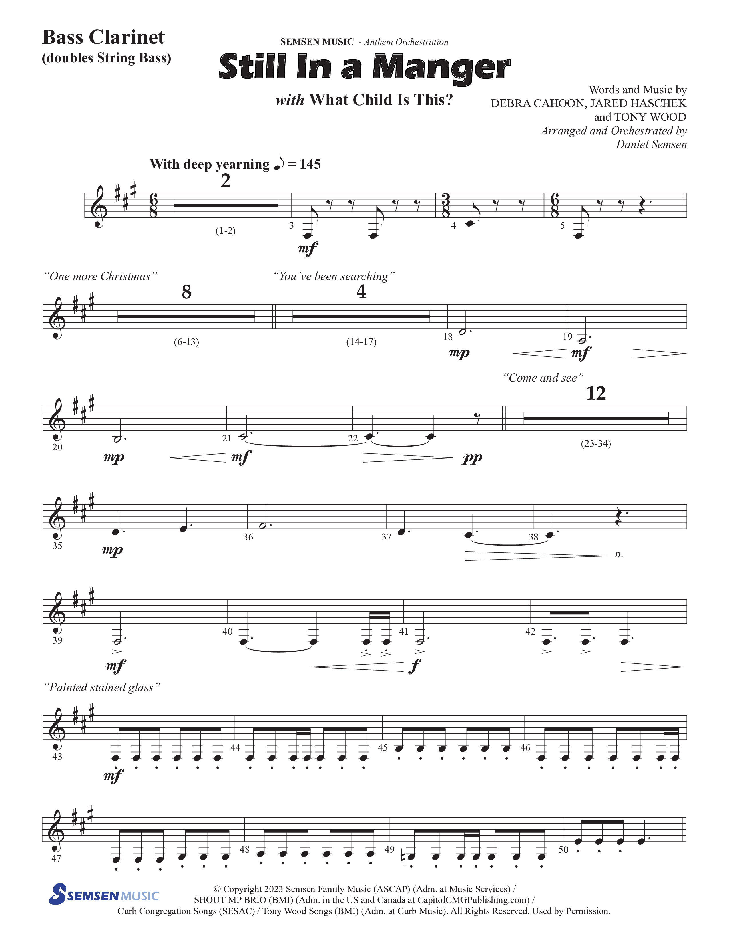 Still In A Manger with What Child Is This (Choral Anthem SATB) Bass Clarinet (Semsen Music / Arr. Daniel Semsen)