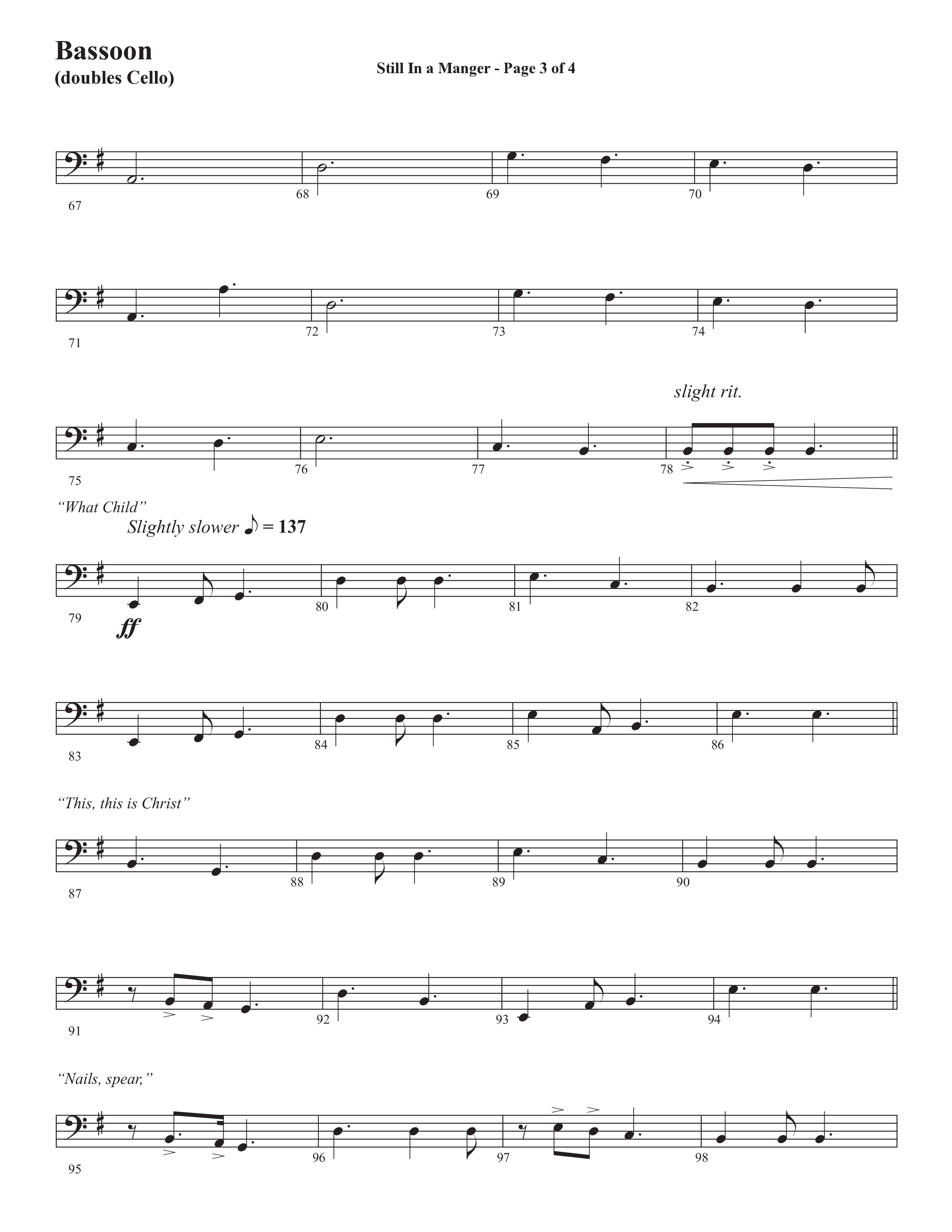 Still In A Manger with What Child Is This (Choral Anthem SATB) Bassoon (Semsen Music / Arr. Daniel Semsen)
