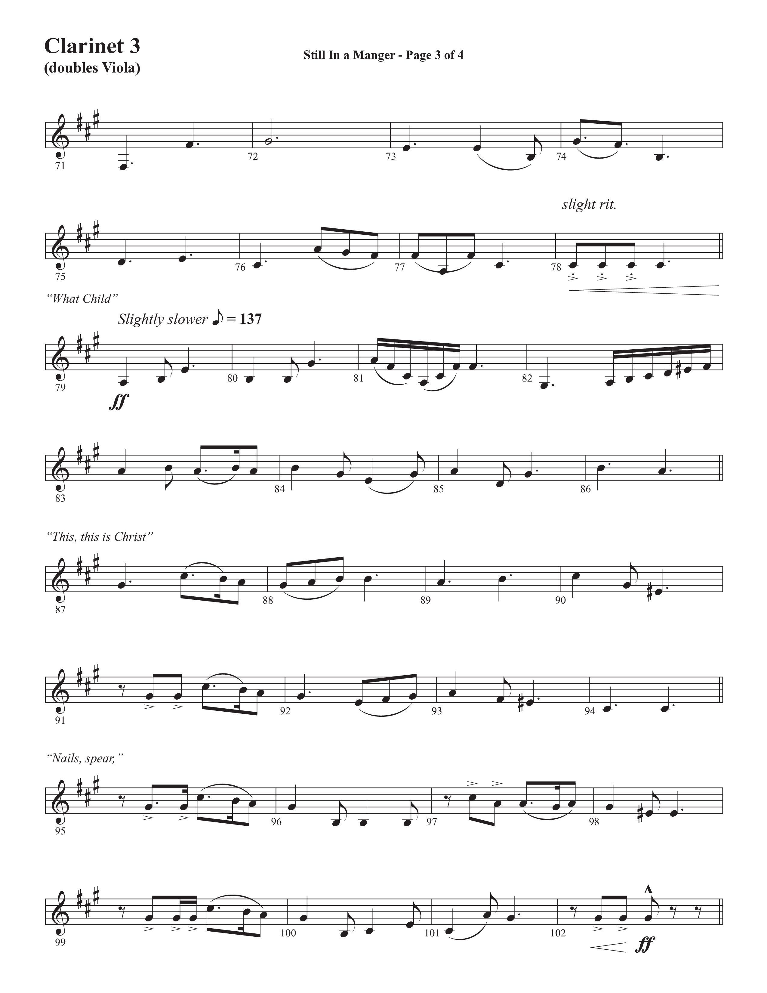 Still In A Manger with What Child Is This (Choral Anthem SATB) Clarinet 3 (Semsen Music / Arr. Daniel Semsen)