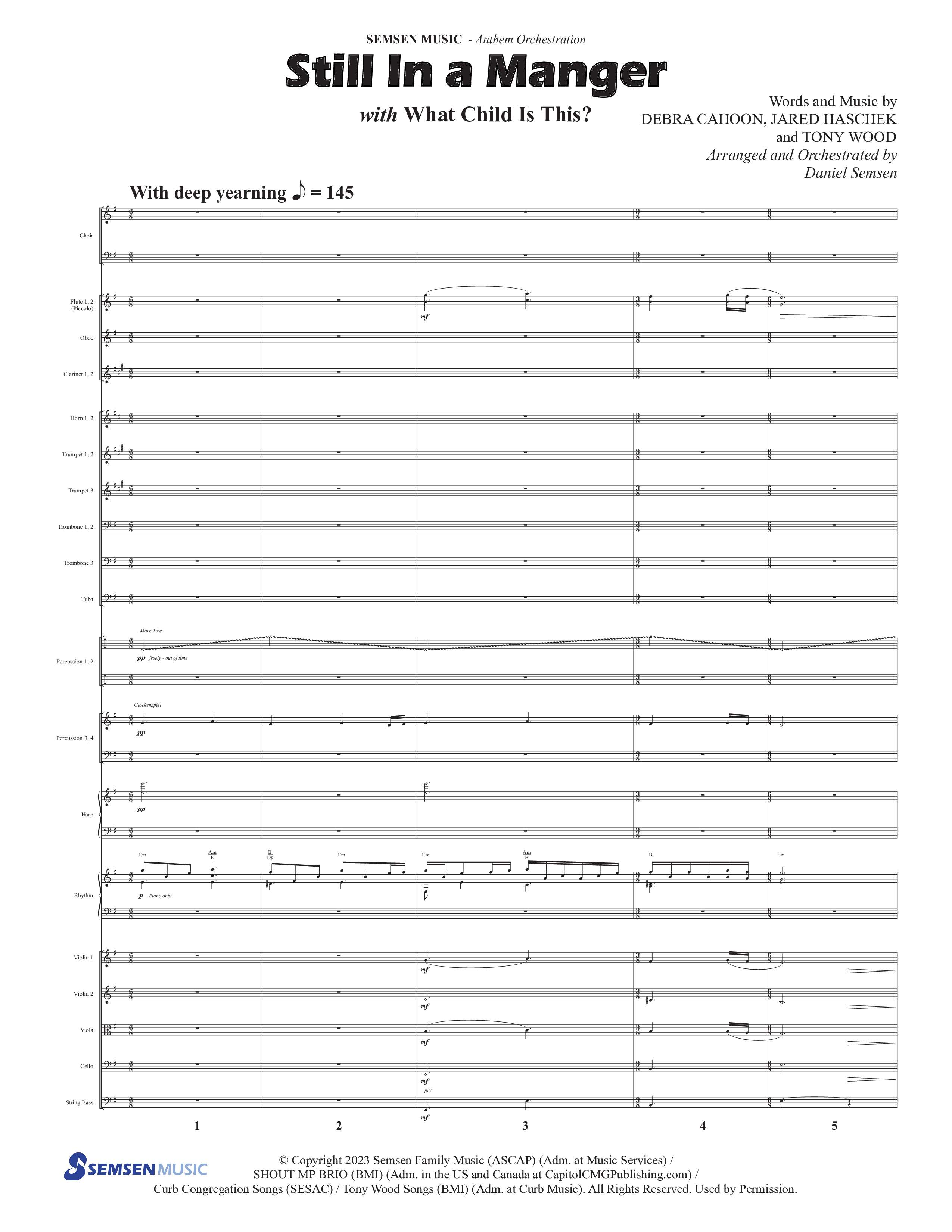 Still In A Manger with What Child Is This (Choral Anthem SATB) Orchestration (Semsen Music / Arr. Daniel Semsen)