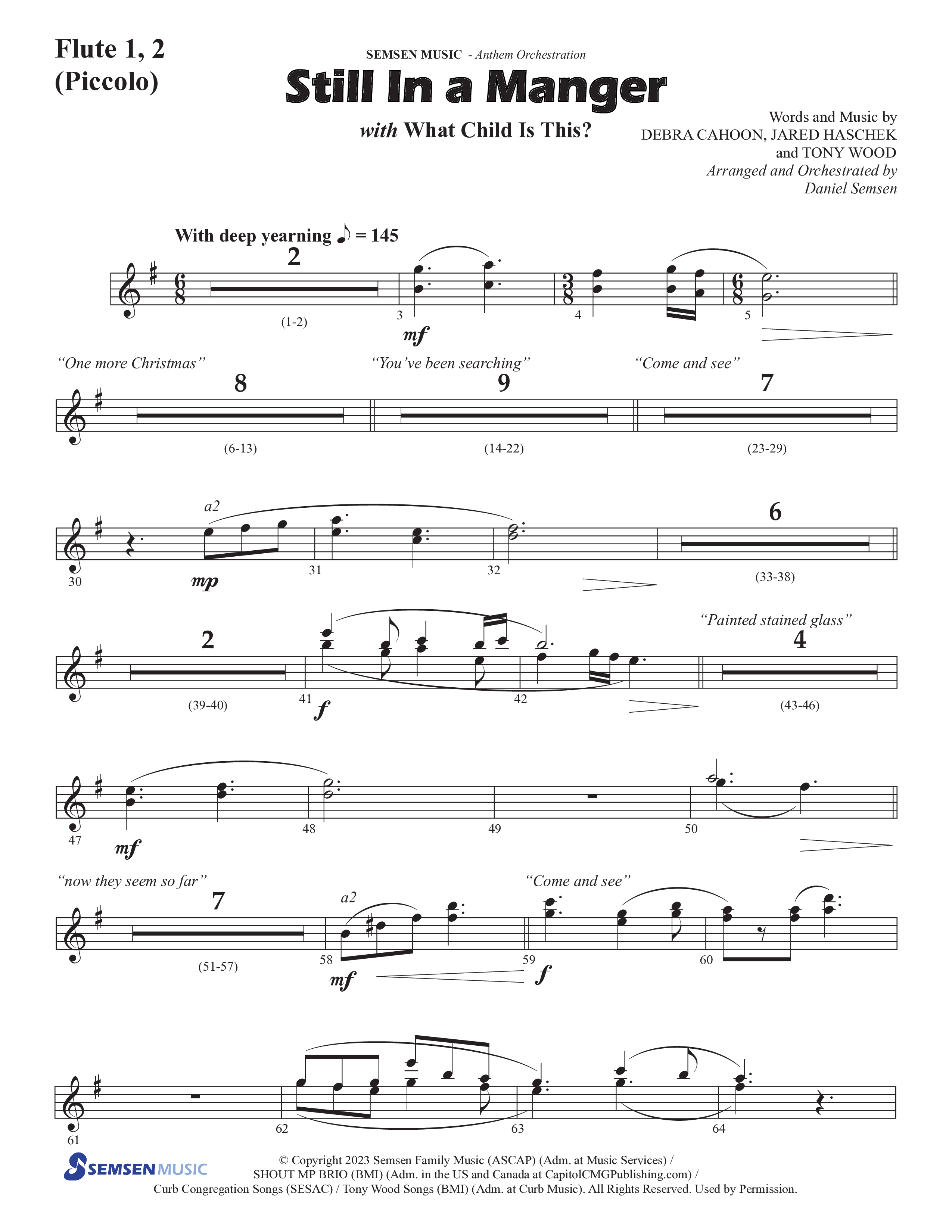 Still In A Manger with What Child Is This (Choral Anthem SATB) Flute 1/2 (Semsen Music / Arr. Daniel Semsen)