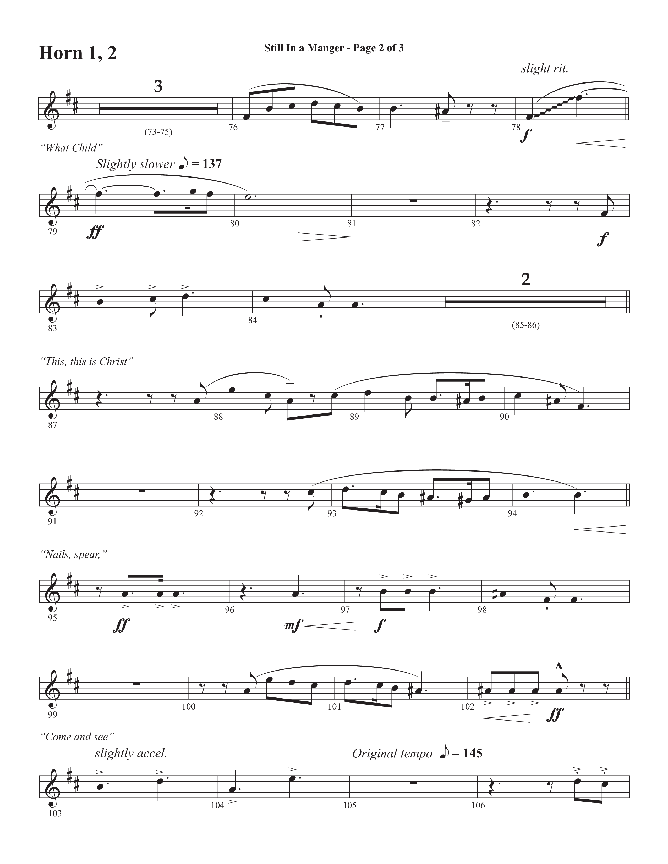 Still In A Manger with What Child Is This (Choral Anthem SATB) French Horn 1/2 (Semsen Music / Arr. Daniel Semsen)