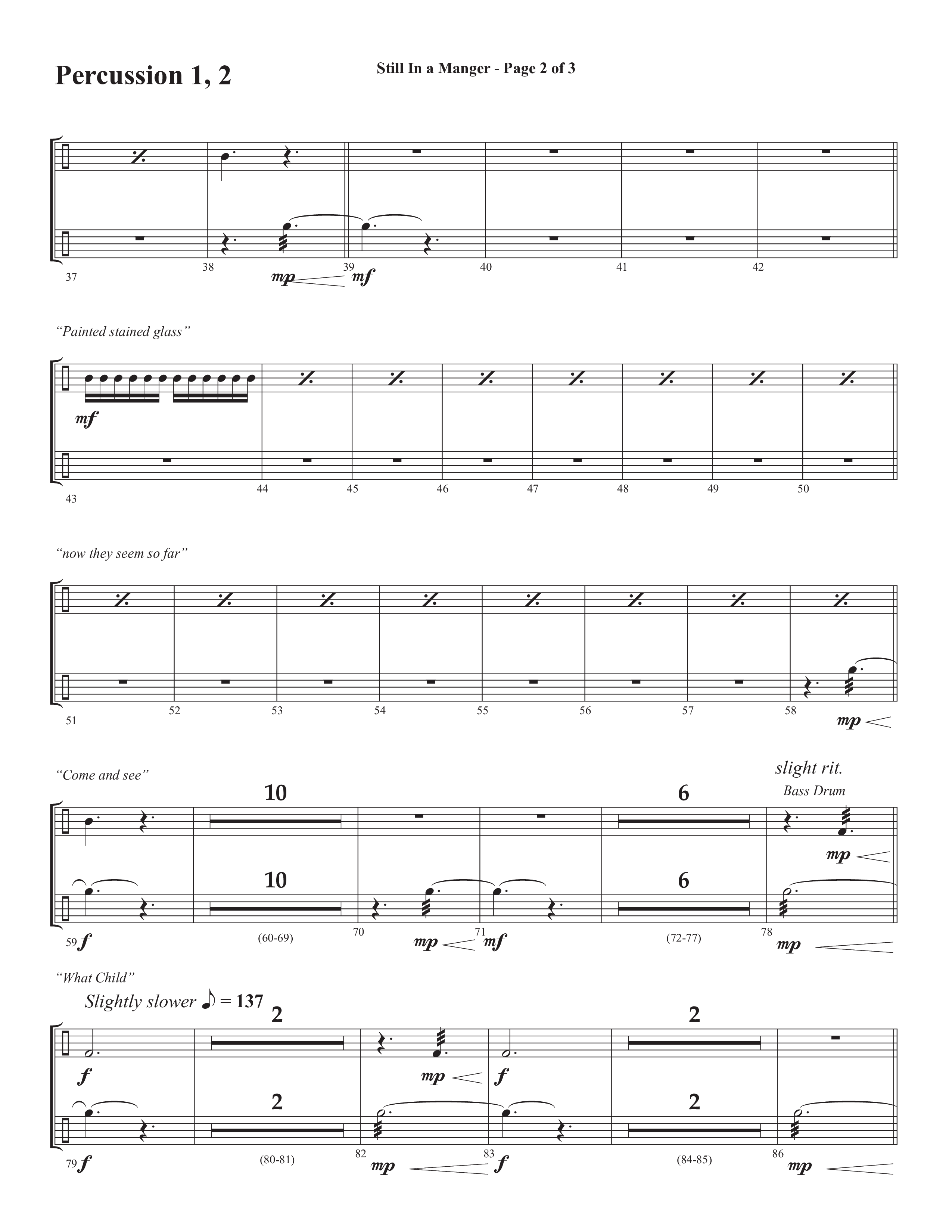 Still In A Manger with What Child Is This (Choral Anthem SATB) Percussion 1/2 (Semsen Music / Arr. Daniel Semsen)