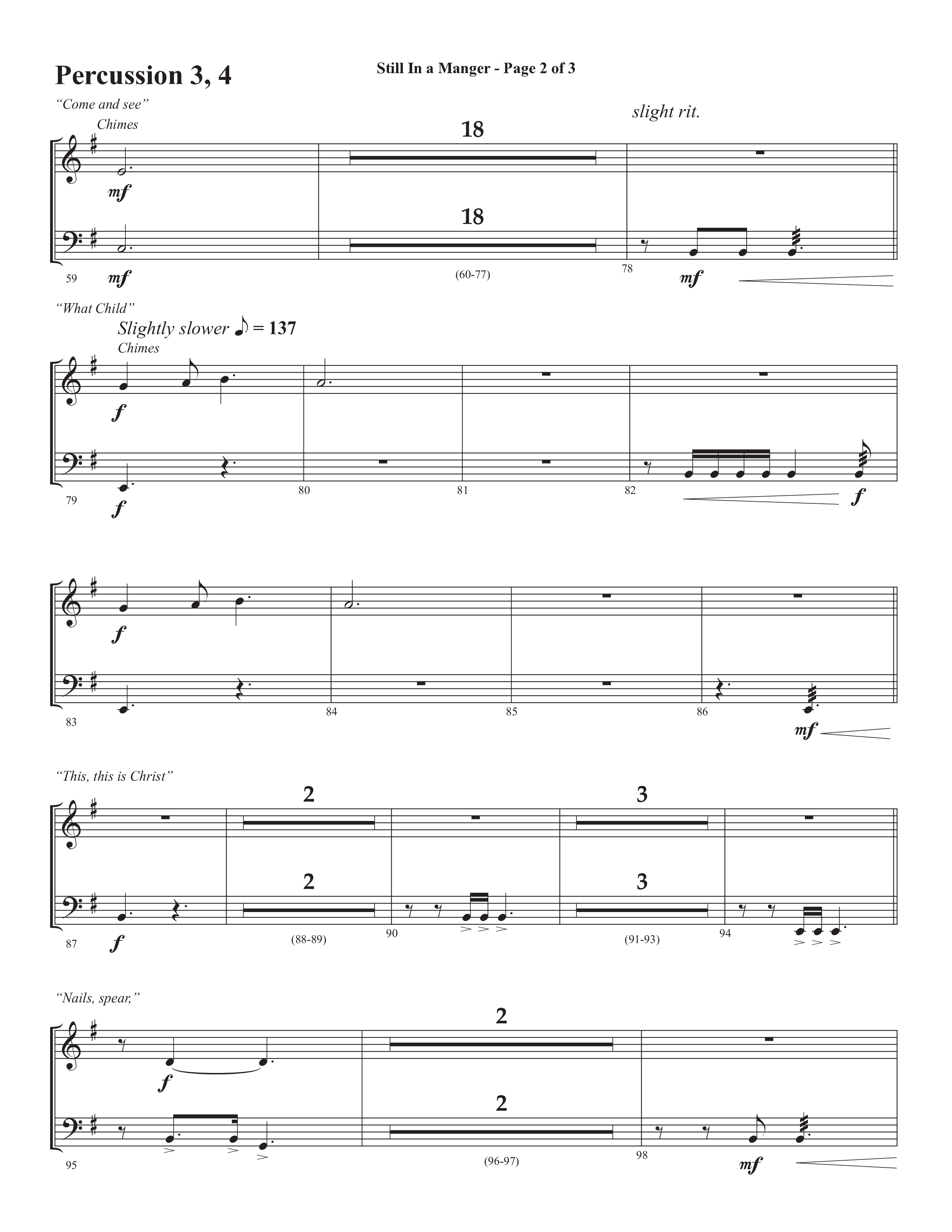 Still In A Manger with What Child Is This (Choral Anthem SATB) Percussion (Semsen Music / Arr. Daniel Semsen)