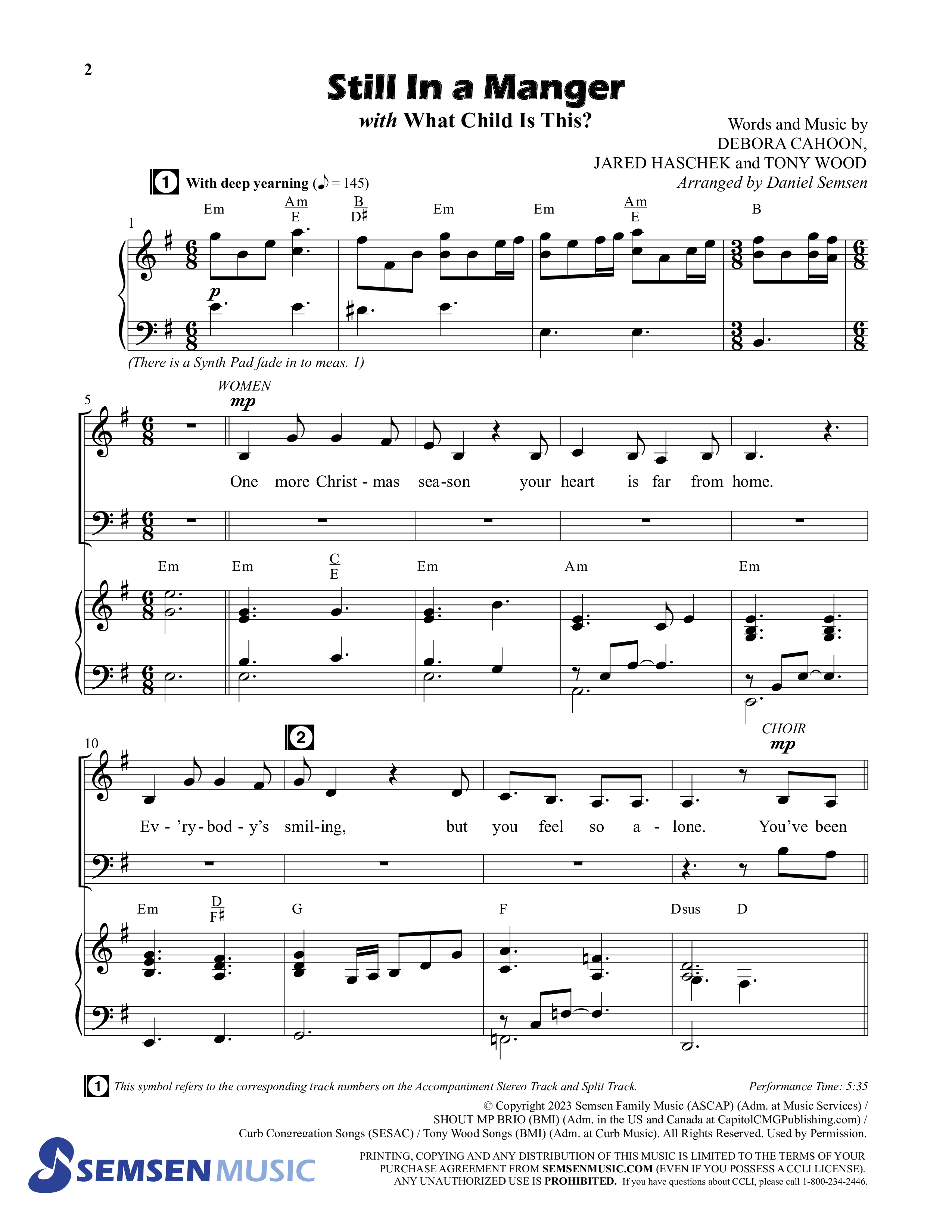 Still In A Manger with What Child Is This (Choral Anthem SATB) Anthem (SATB/Piano) (Semsen Music / Arr. Daniel Semsen)