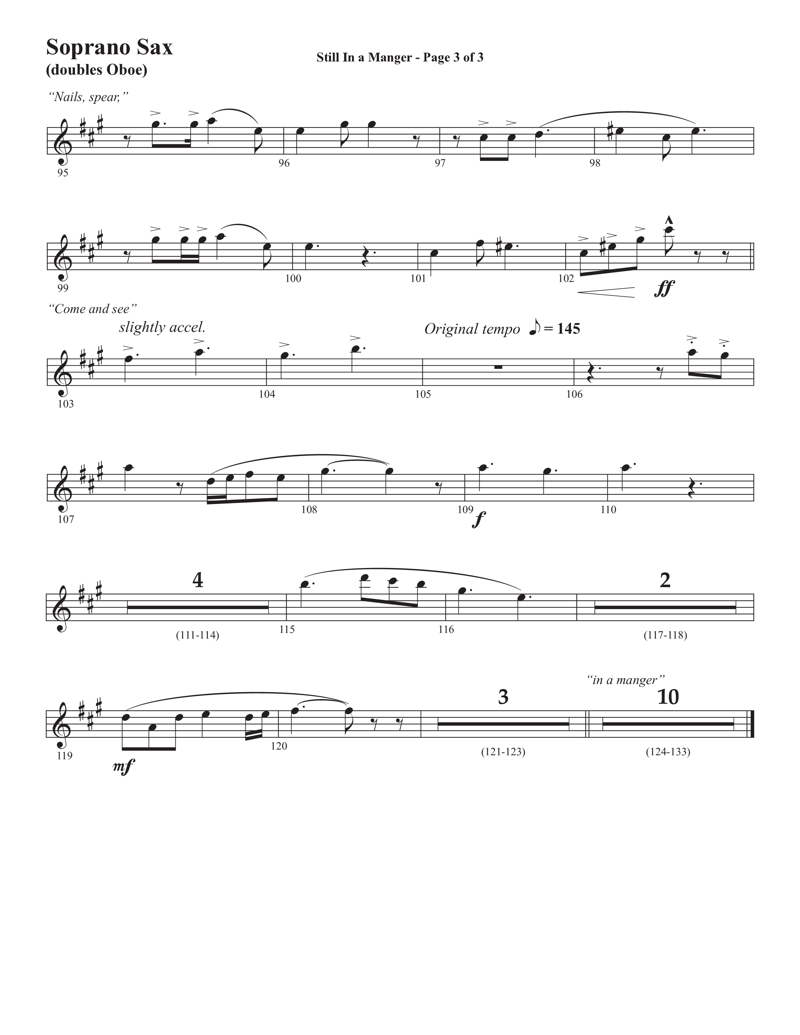 Still In A Manger with What Child Is This (Choral Anthem SATB) Soprano Sax (Semsen Music / Arr. Daniel Semsen)
