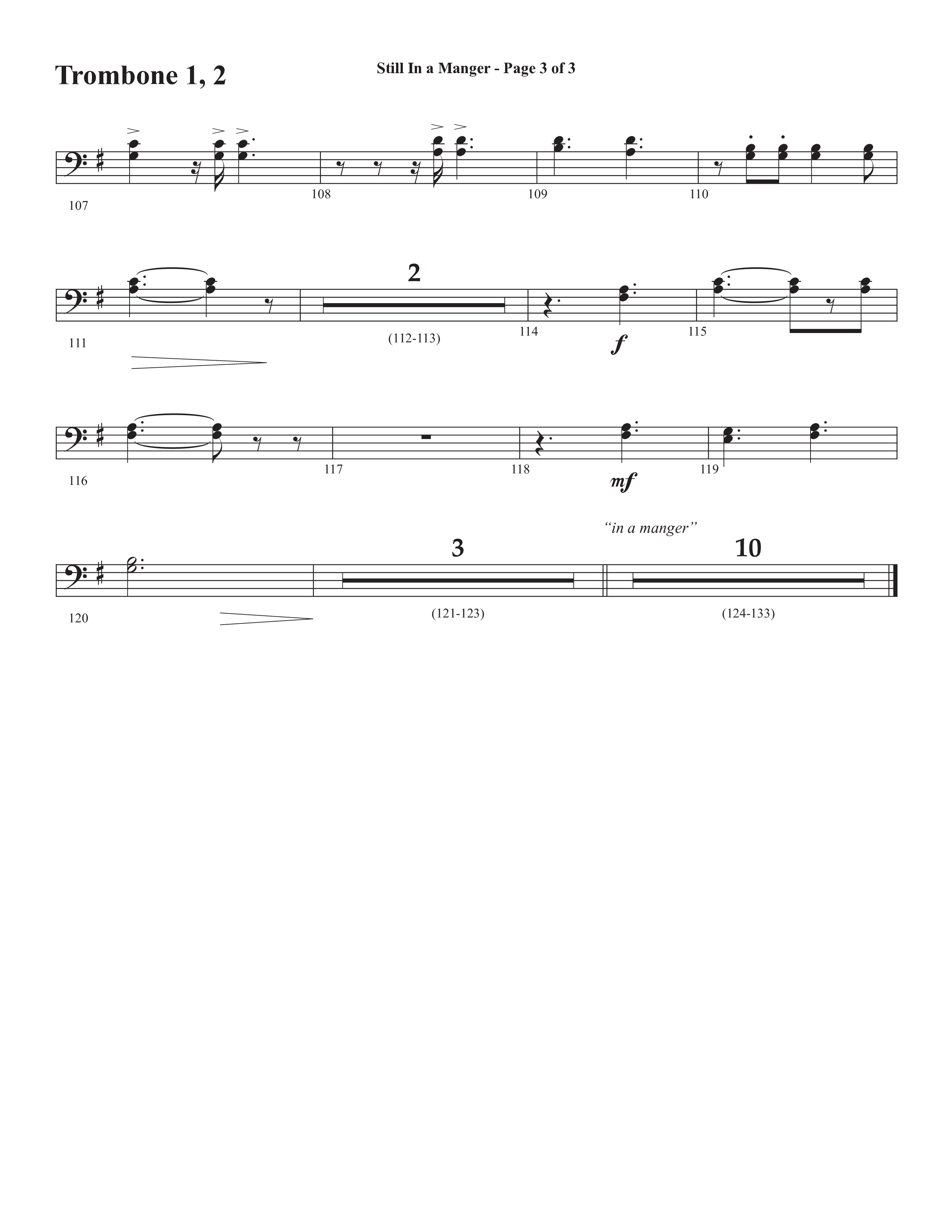 Still In A Manger with What Child Is This (Choral Anthem SATB) Trombone 1/2 (Semsen Music / Arr. Daniel Semsen)