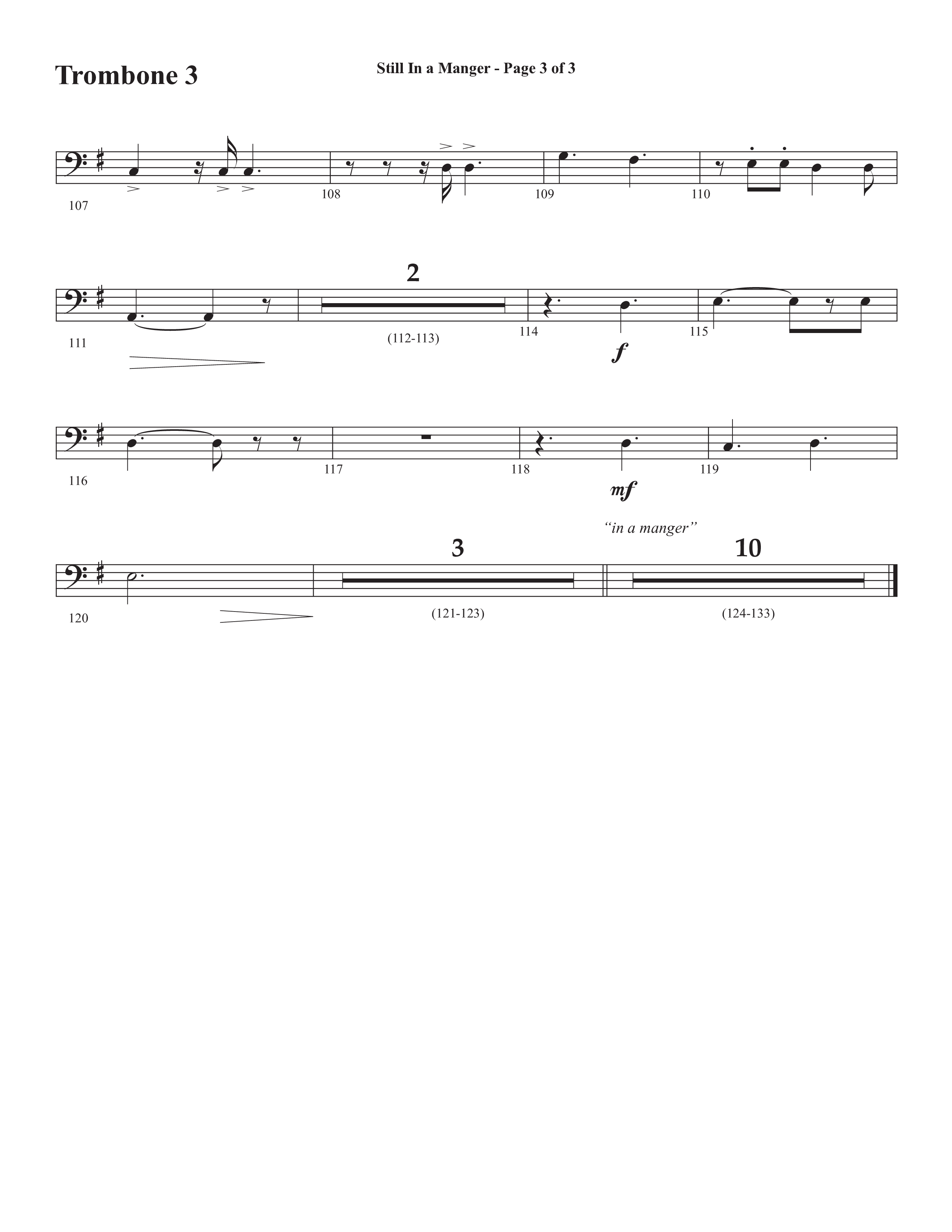 Still In A Manger with What Child Is This (Choral Anthem SATB) Trombone 3 (Semsen Music / Arr. Daniel Semsen)