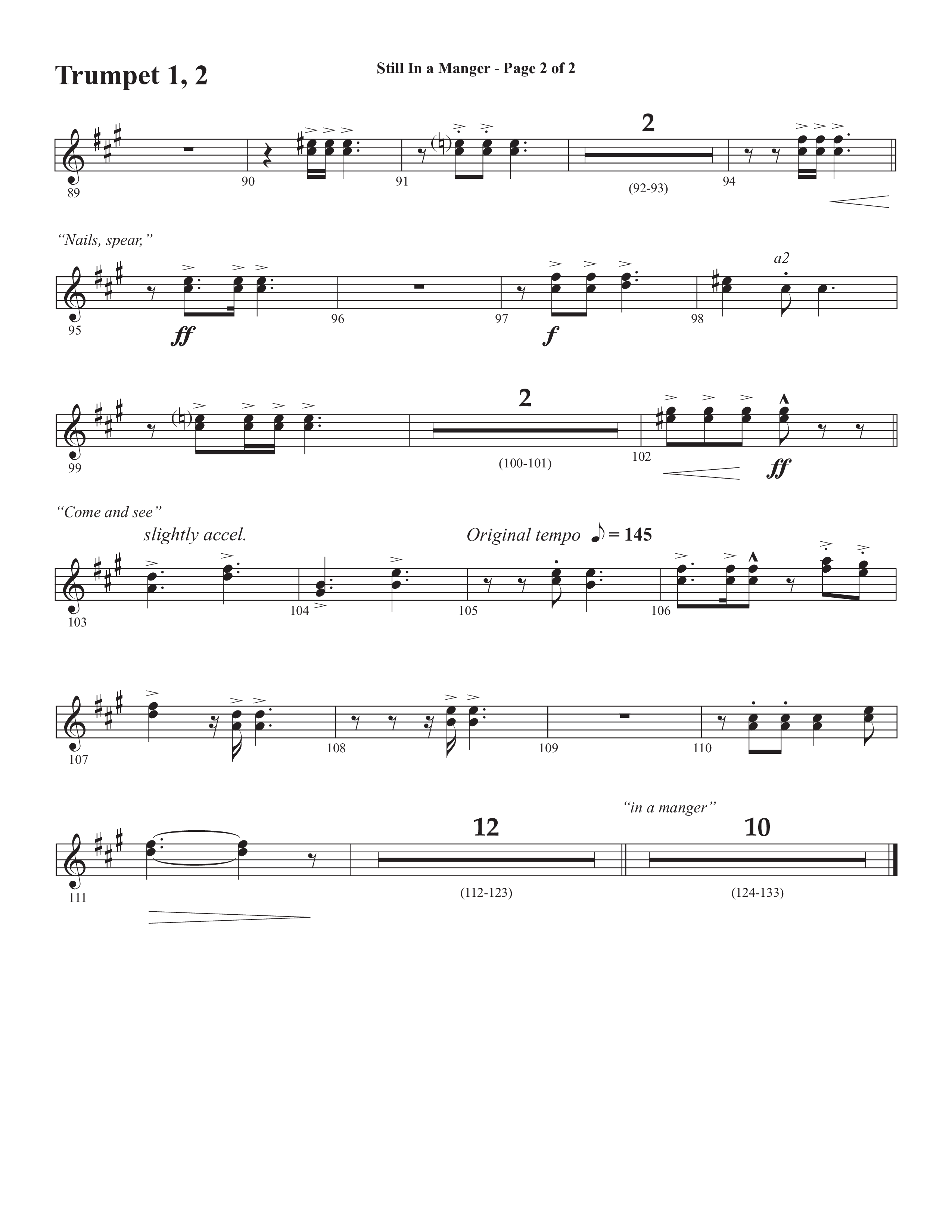 Still In A Manger with What Child Is This (Choral Anthem SATB) Trumpet 1,2 (Semsen Music / Arr. Daniel Semsen)