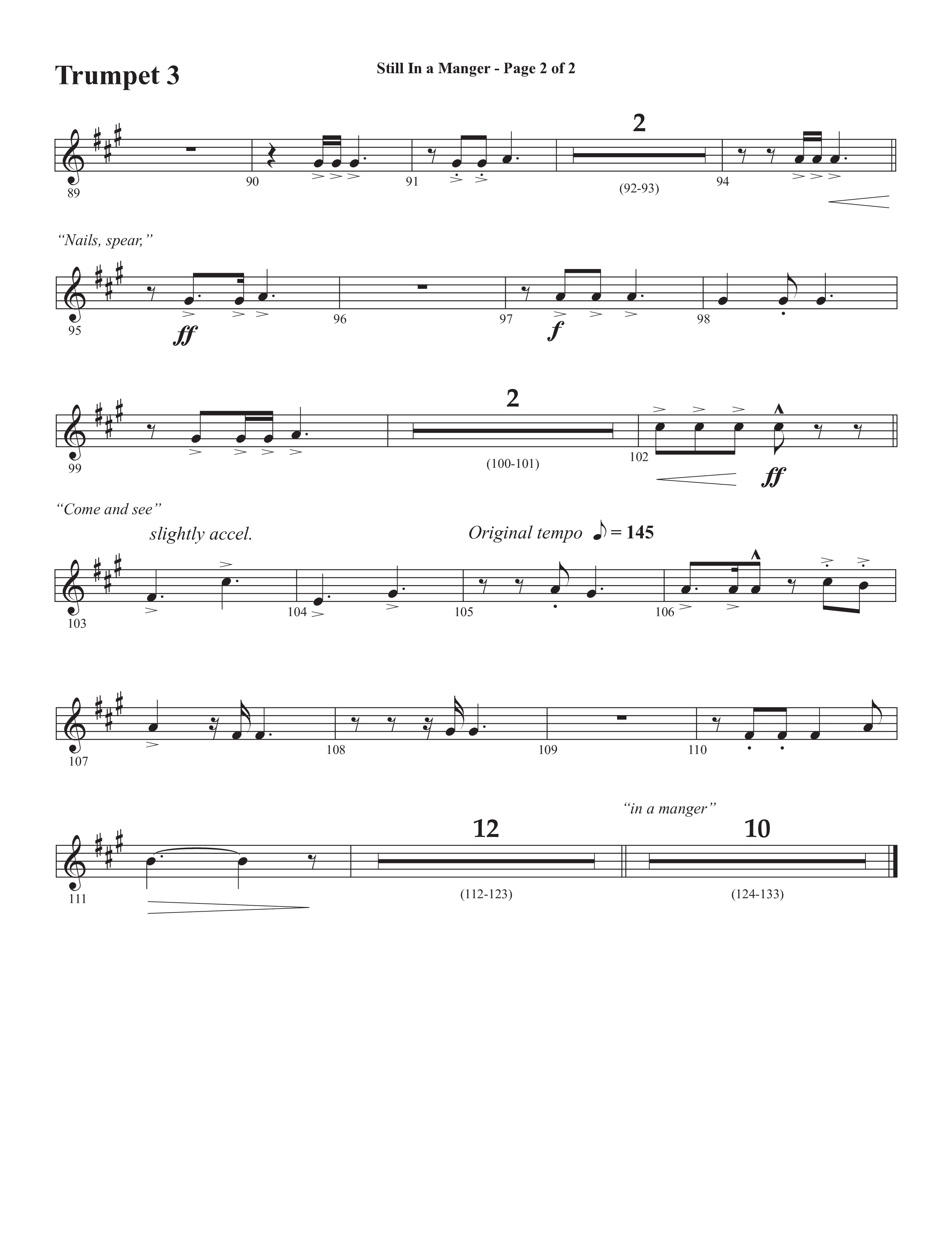 Still In A Manger with What Child Is This (Choral Anthem SATB) Trumpet 3 (Semsen Music / Arr. Daniel Semsen)