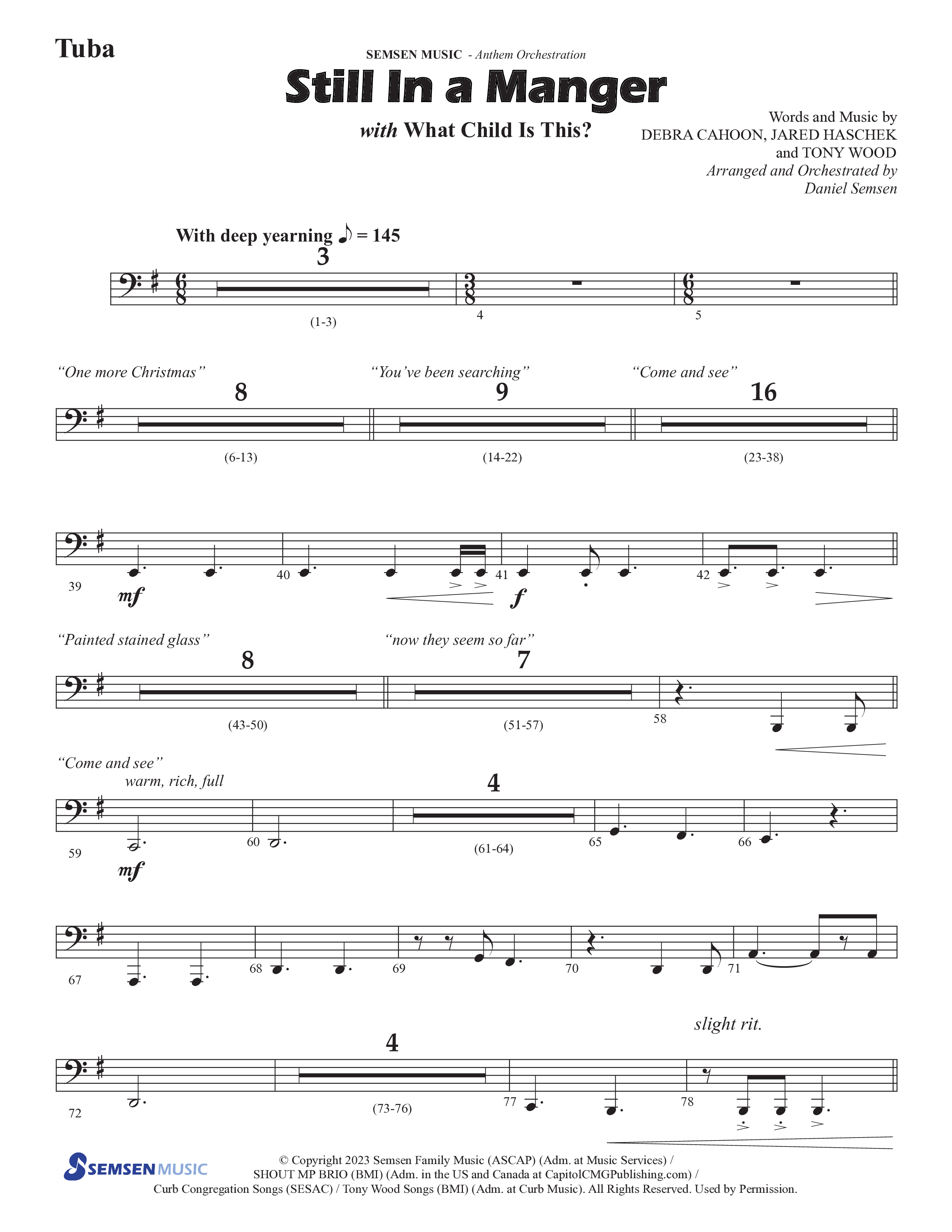 Still In A Manger with What Child Is This (Choral Anthem SATB) Tuba (Semsen Music / Arr. Daniel Semsen)