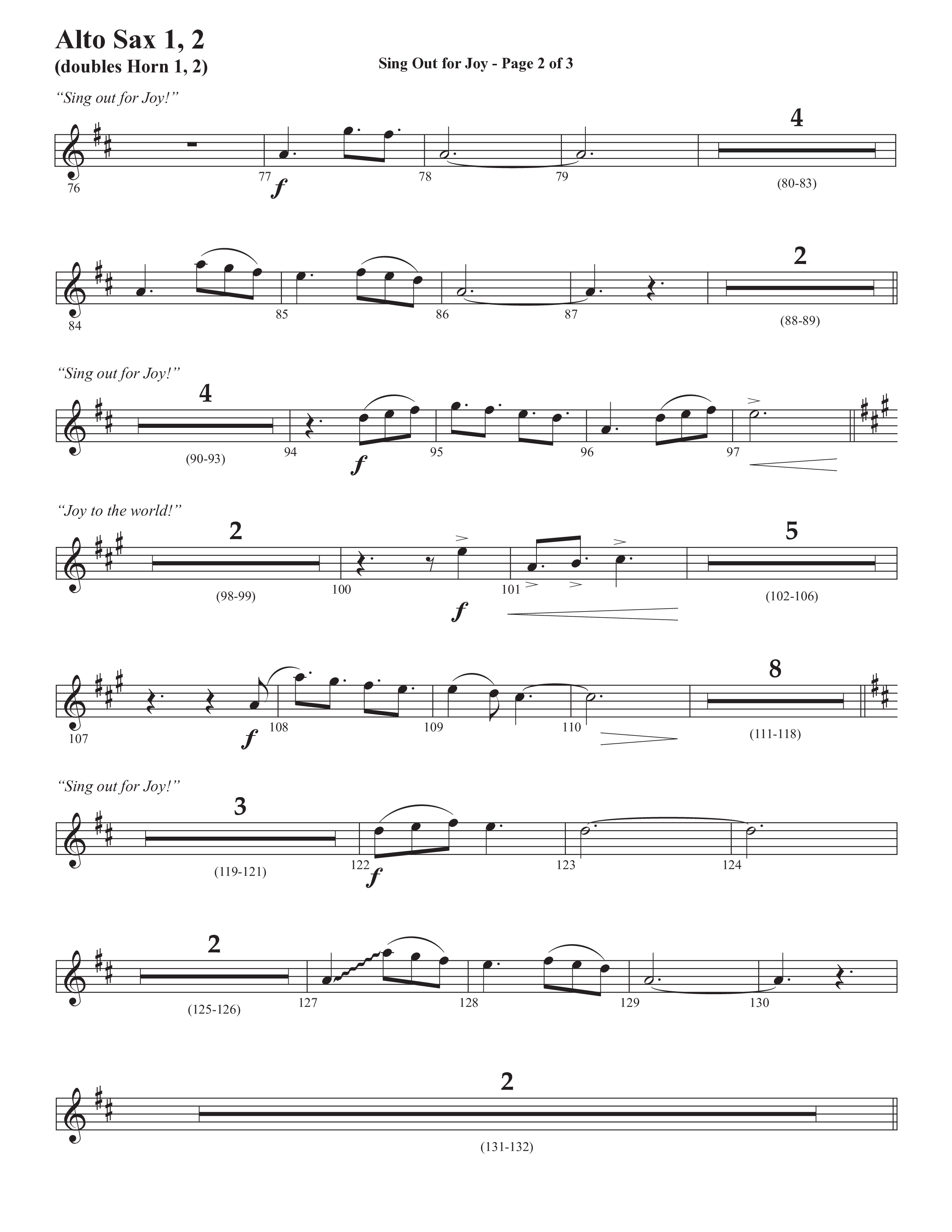 Sing Out For Joy (Choral Anthem SATB) Alto Sax 1/2 (Semsen Music / Arr. John Bolin / Orch. Cliff Duren)