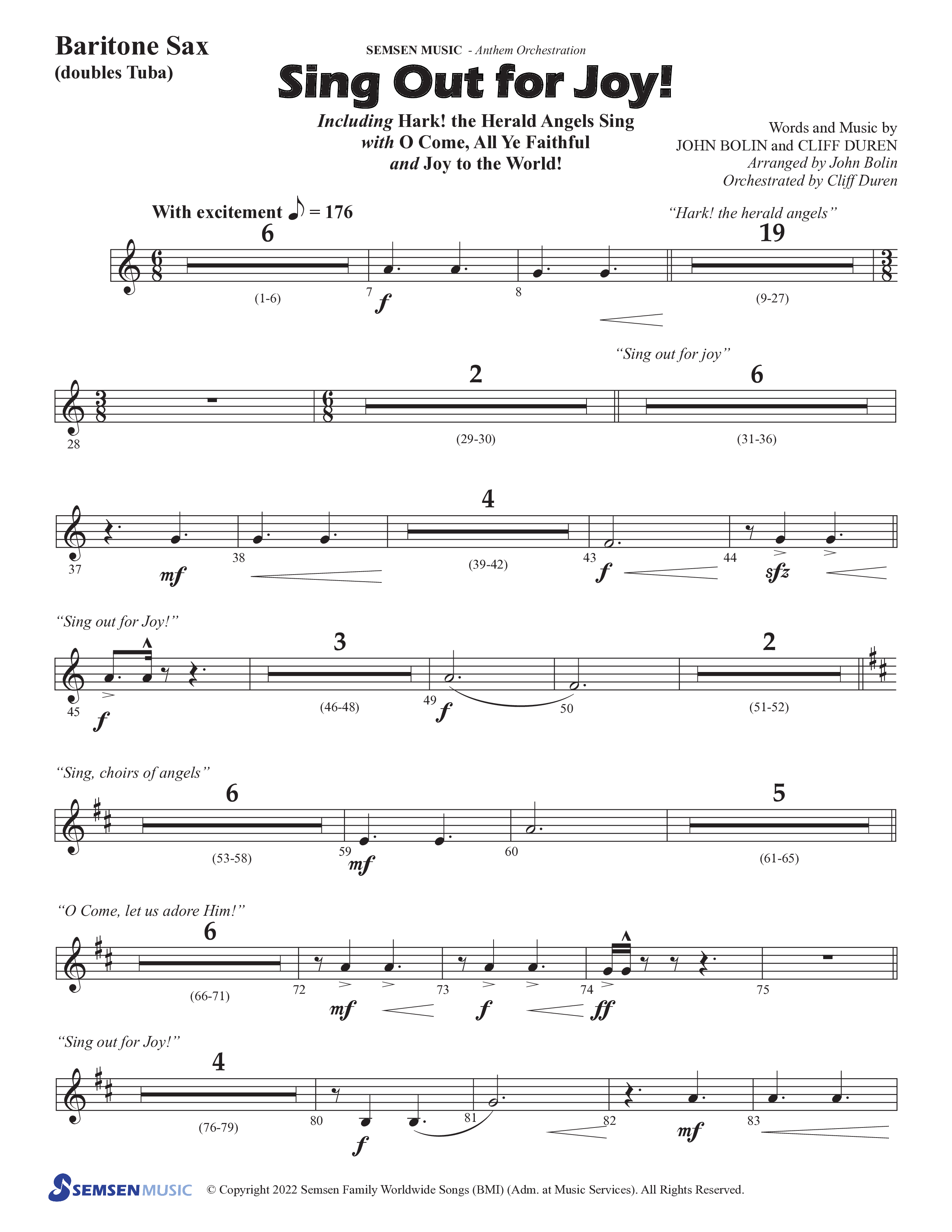 Sing Out For Joy (Choral Anthem SATB) Bari Sax (Semsen Music / Arr. John Bolin / Orch. Cliff Duren)