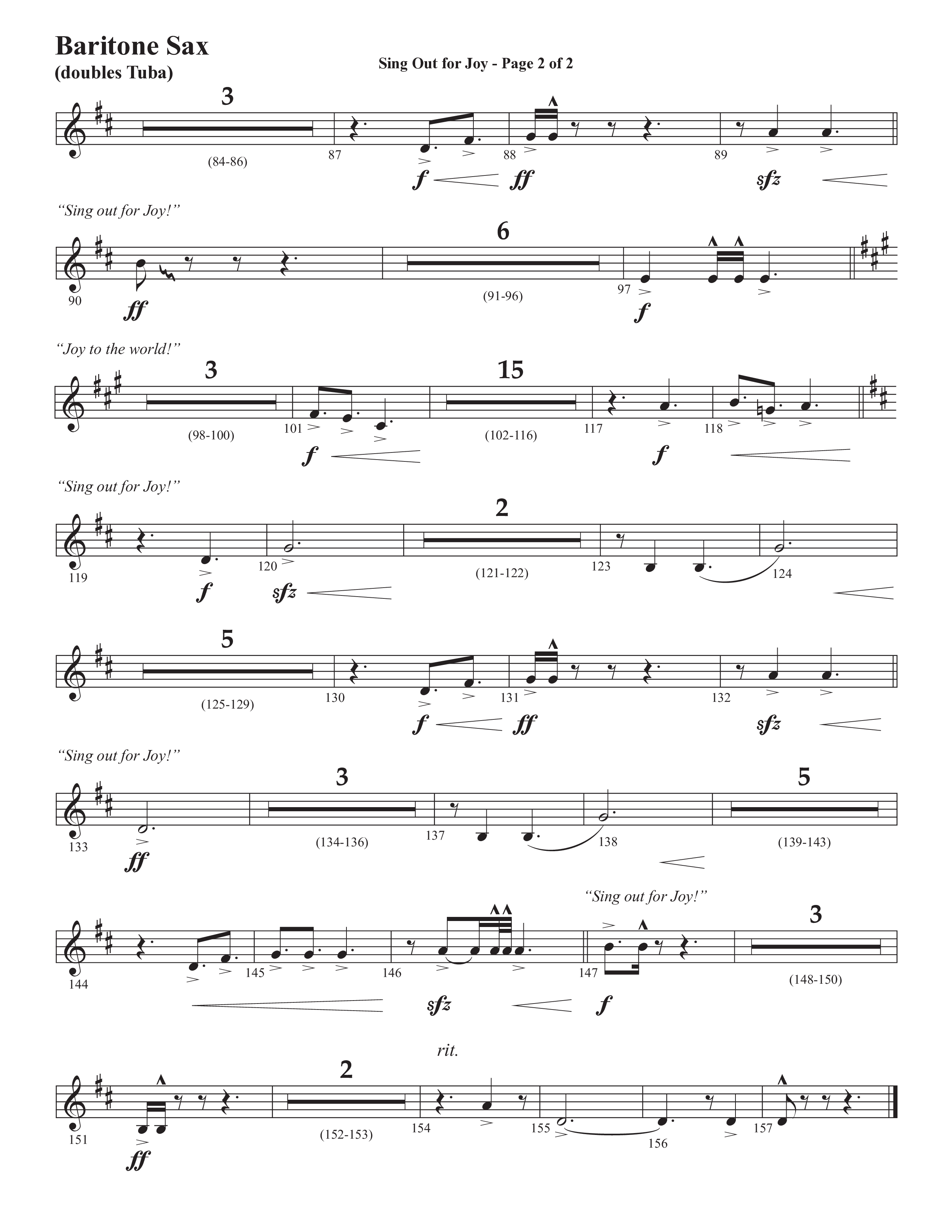 Sing Out For Joy (Choral Anthem SATB) Bari Sax (Semsen Music / Arr. John Bolin / Orch. Cliff Duren)