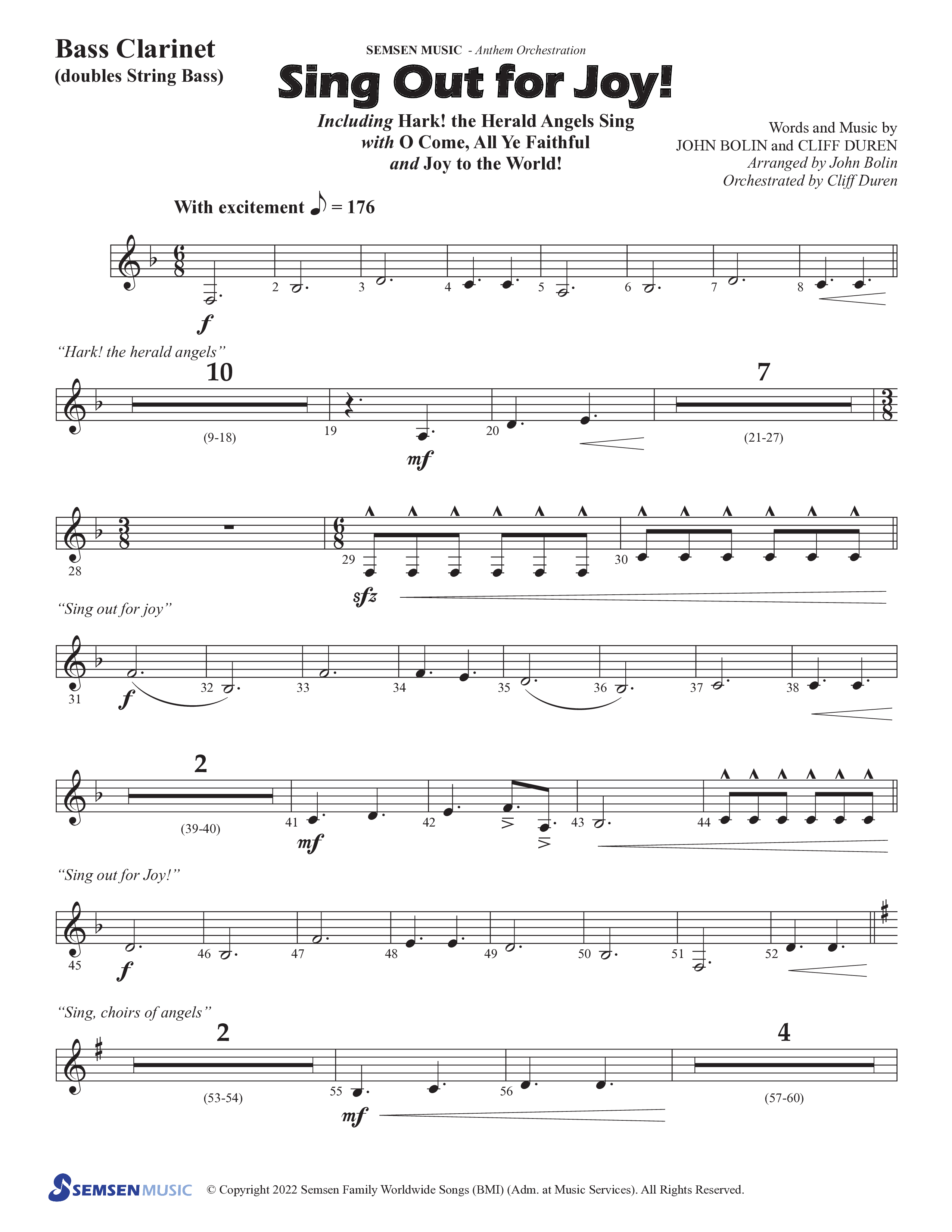 Sing Out For Joy (Choral Anthem SATB) Bass Clarinet (Semsen Music / Arr. John Bolin / Orch. Cliff Duren)