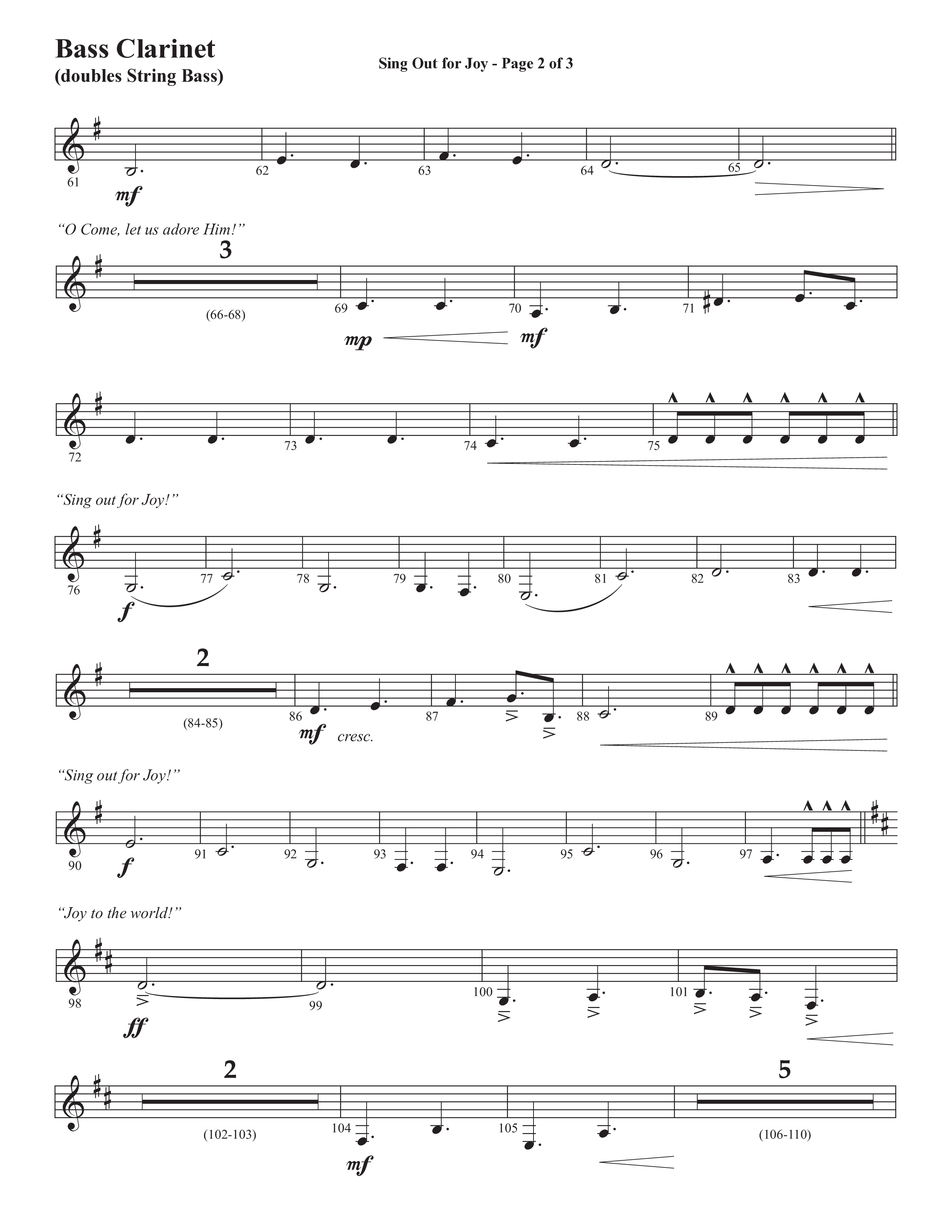 Sing Out For Joy (Choral Anthem SATB) Bass Clarinet (Semsen Music / Arr. John Bolin / Orch. Cliff Duren)