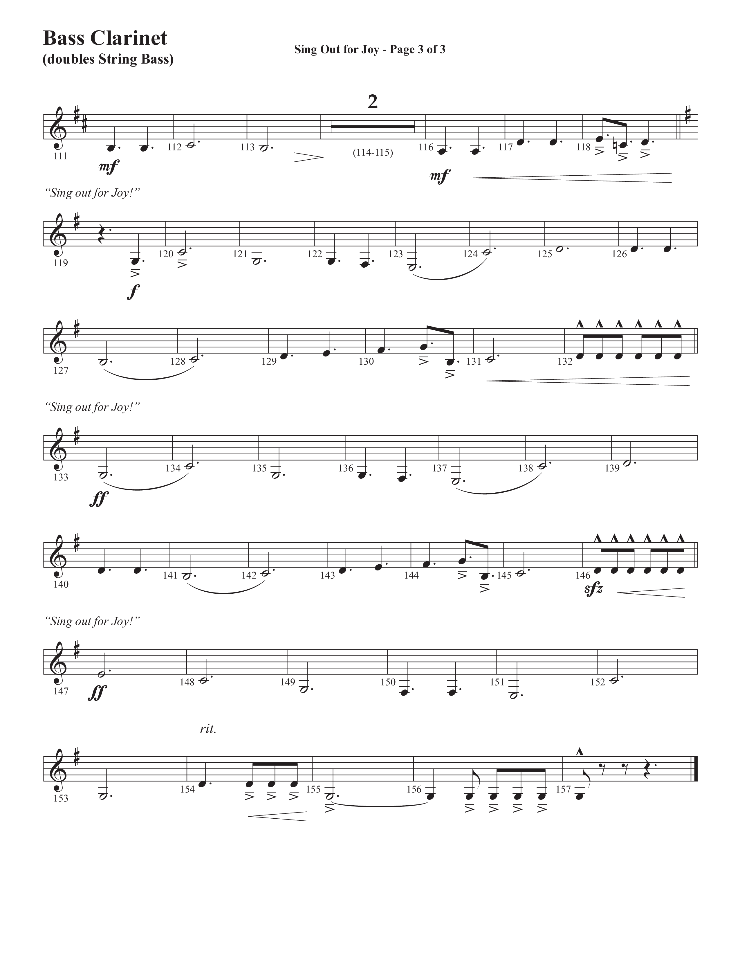 Sing Out For Joy (Choral Anthem SATB) Bass Clarinet (Semsen Music / Arr. John Bolin / Orch. Cliff Duren)