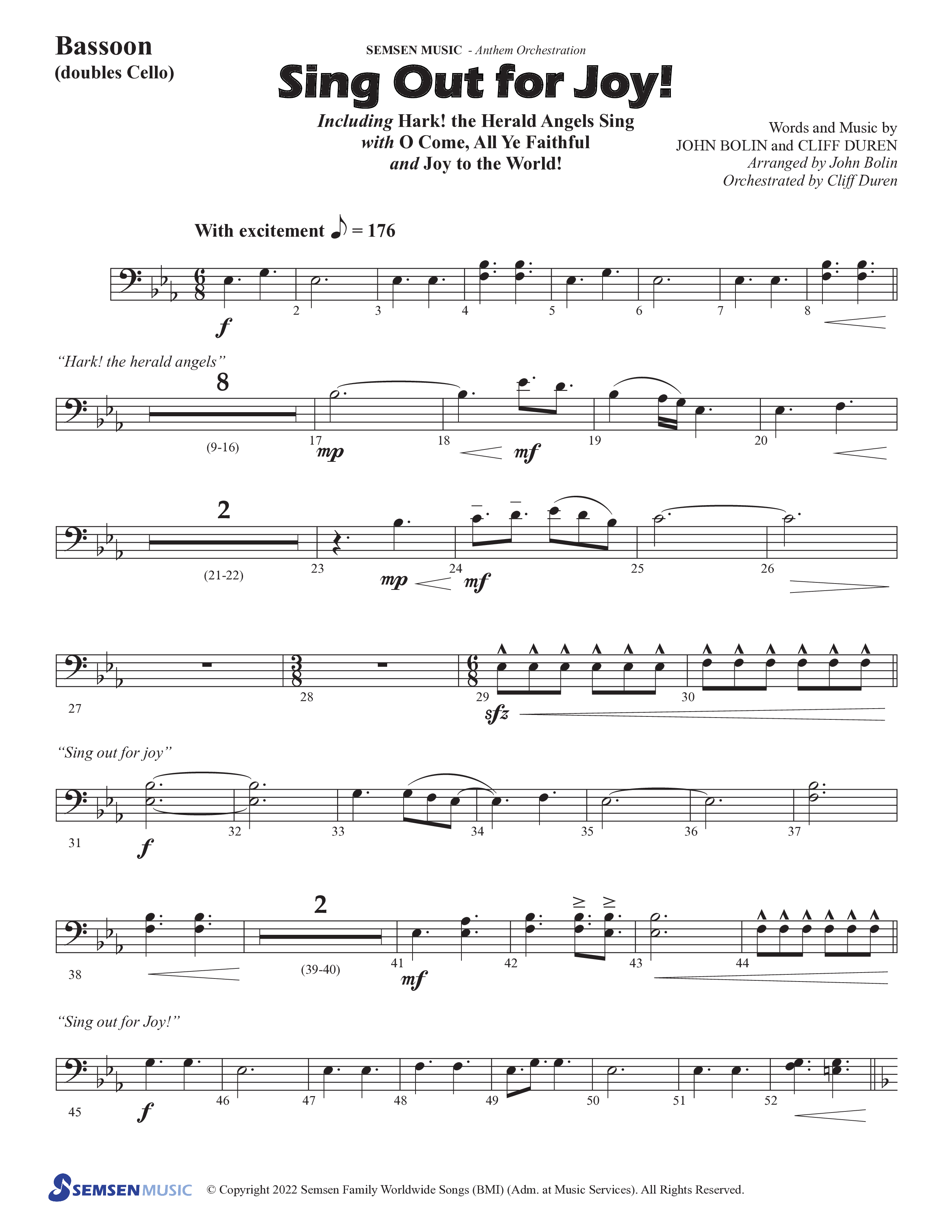 Sing Out For Joy (Choral Anthem SATB) Bassoon (Semsen Music / Arr. John Bolin / Orch. Cliff Duren)