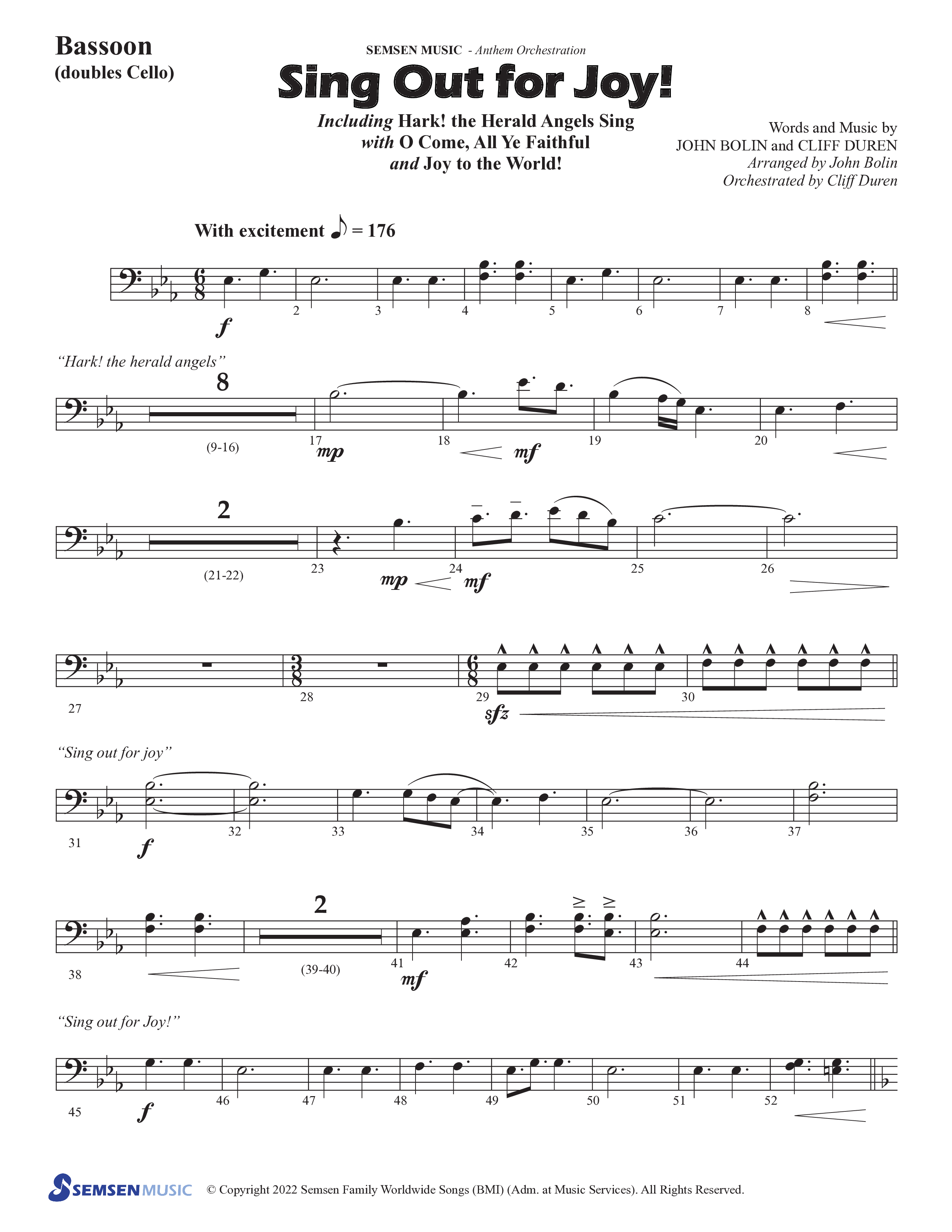 Sing Out For Joy (Choral Anthem SATB) Bassoon (Semsen Music / Arr. John Bolin / Orch. Cliff Duren)