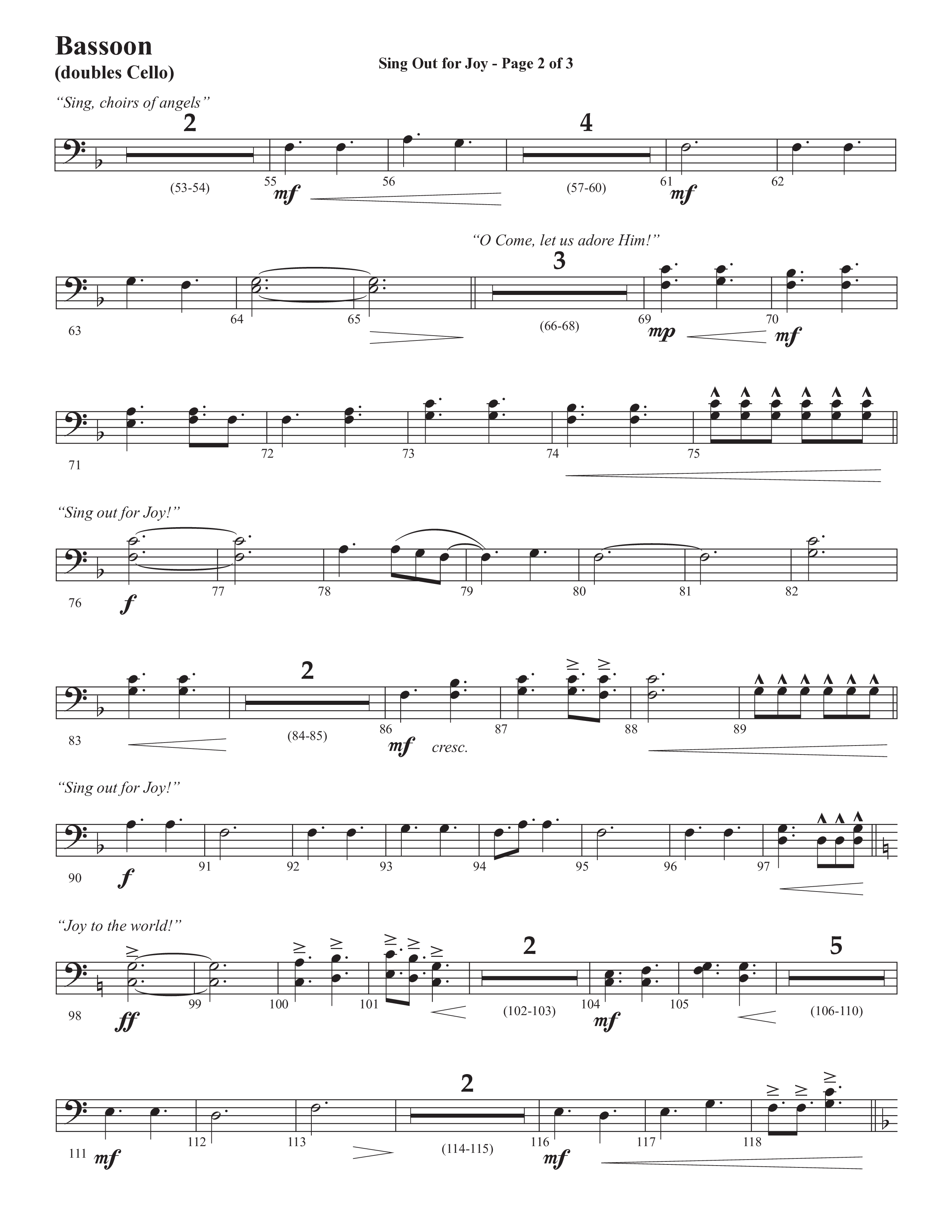 Sing Out For Joy (Choral Anthem SATB) Bassoon (Semsen Music / Arr. John Bolin / Orch. Cliff Duren)