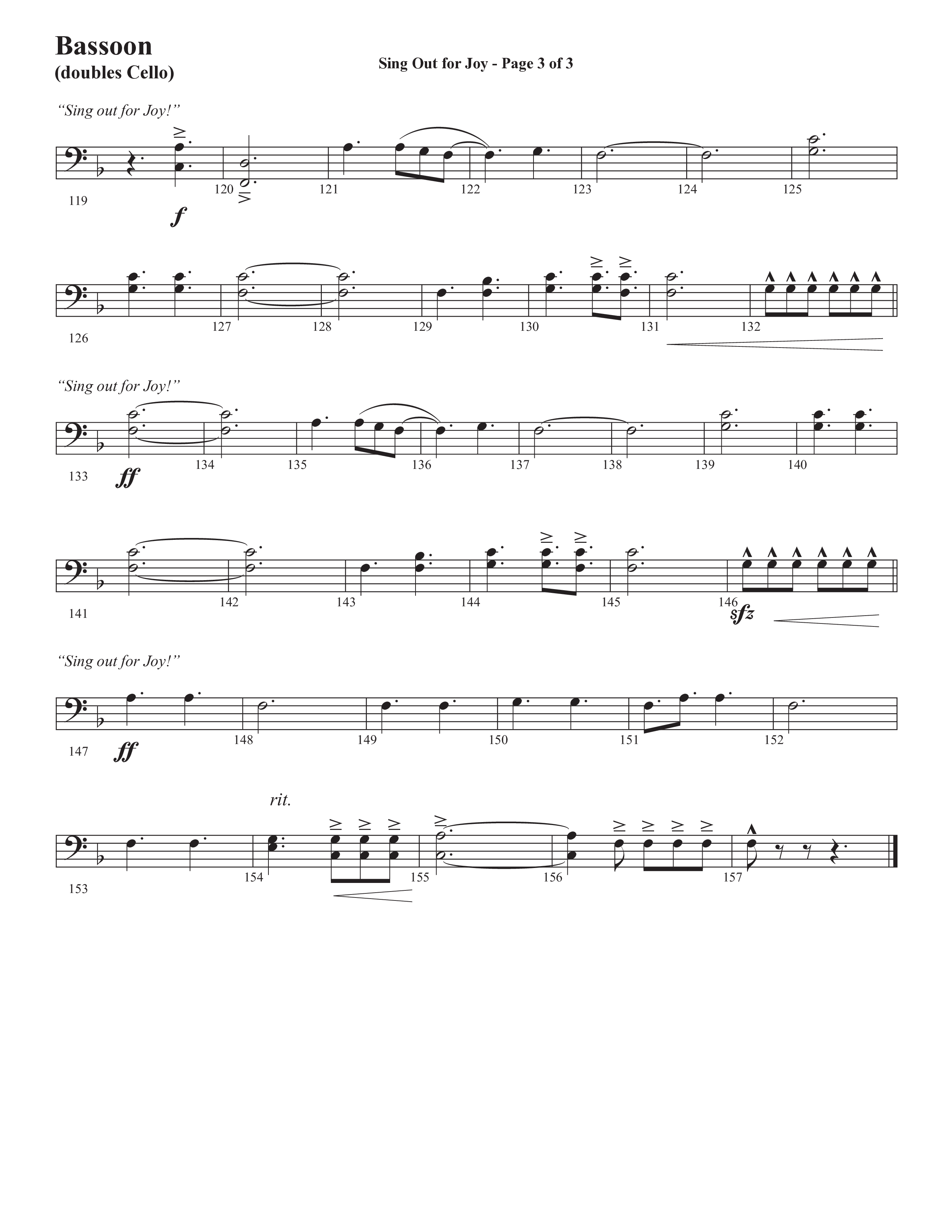 Sing Out For Joy (Choral Anthem SATB) Bassoon (Semsen Music / Arr. John Bolin / Orch. Cliff Duren)