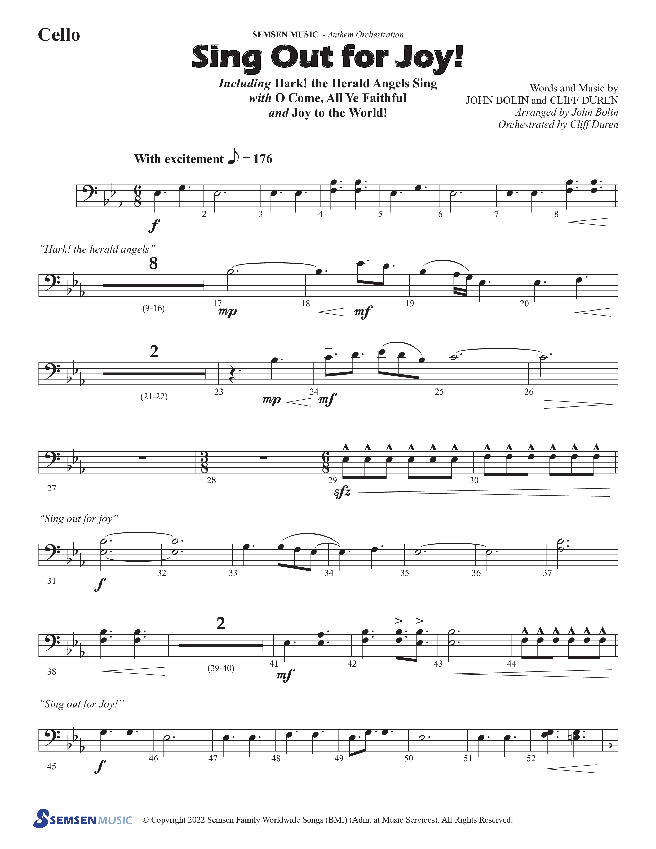 Sing Out For Joy (Choral Anthem SATB) Cello (Semsen Music / Arr. John Bolin / Orch. Cliff Duren)