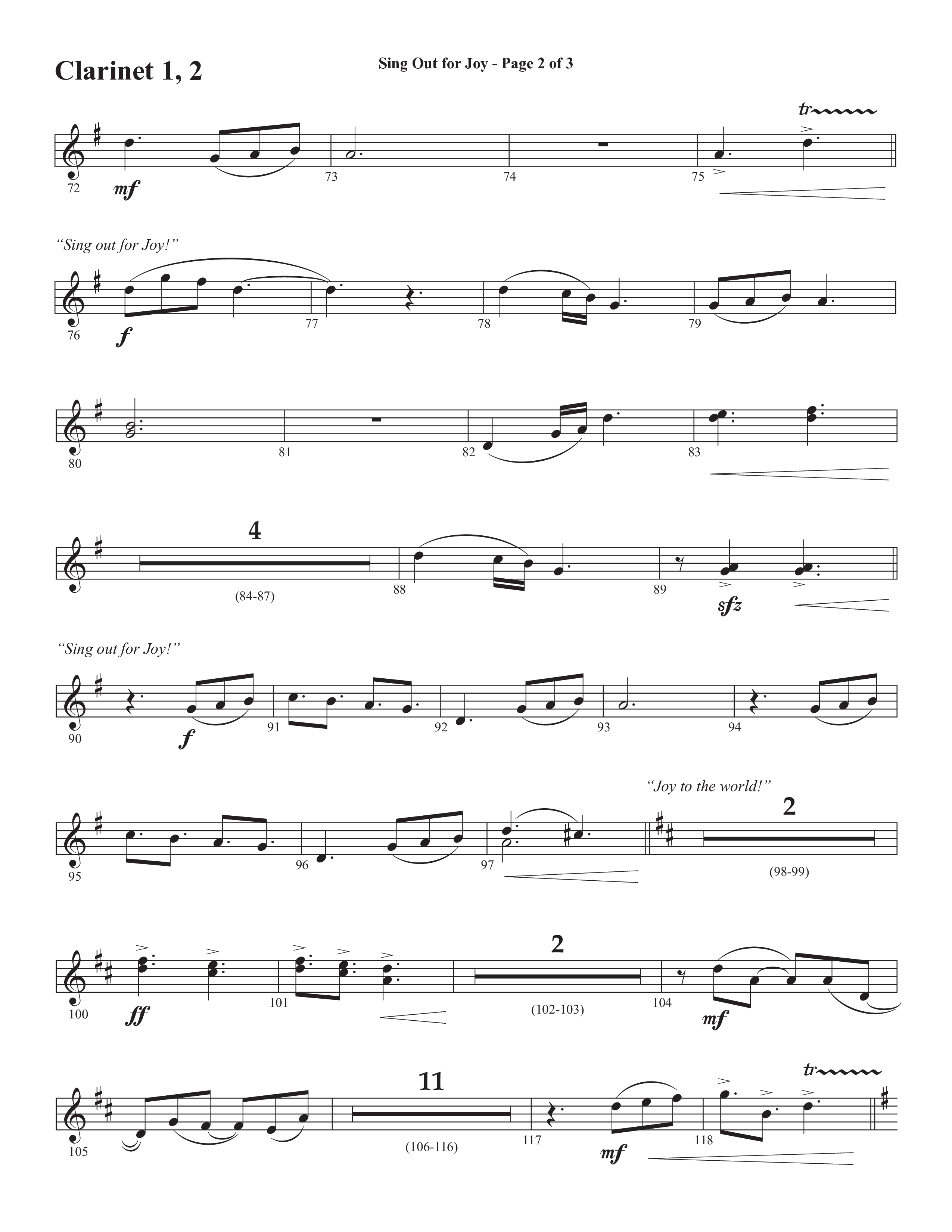 Sing Out For Joy (Choral Anthem SATB) Clarinet 1/2 (Semsen Music / Arr. John Bolin / Orch. Cliff Duren)