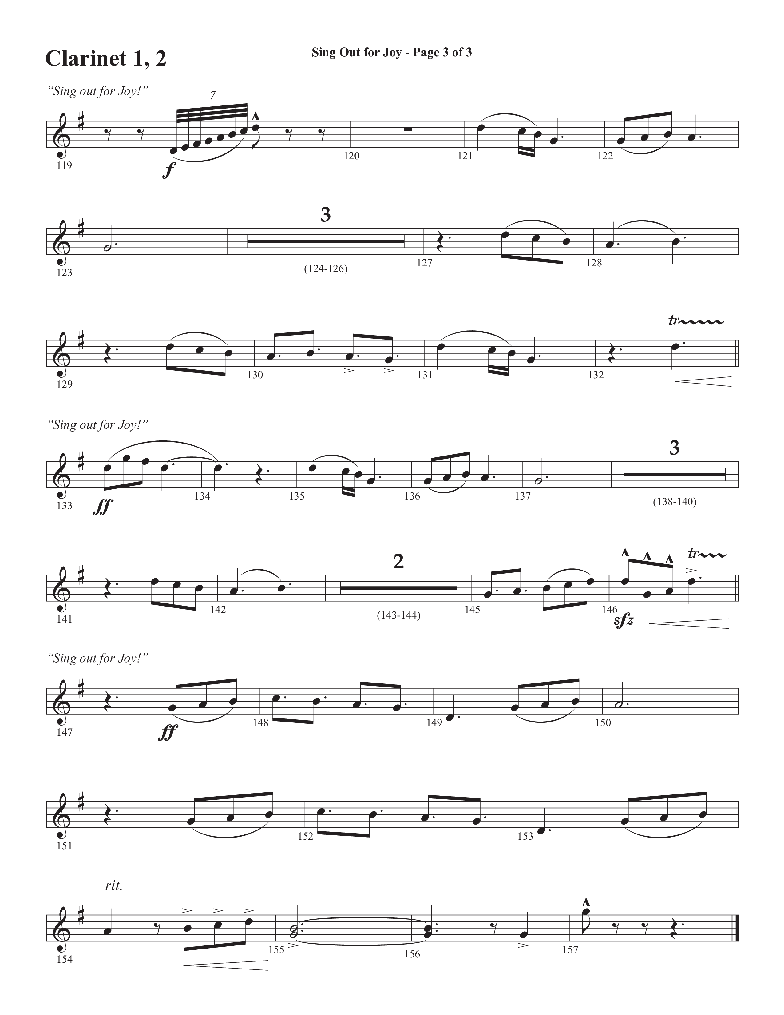 Sing Out For Joy (Choral Anthem SATB) Clarinet 1/2 (Semsen Music / Arr. John Bolin / Orch. Cliff Duren)