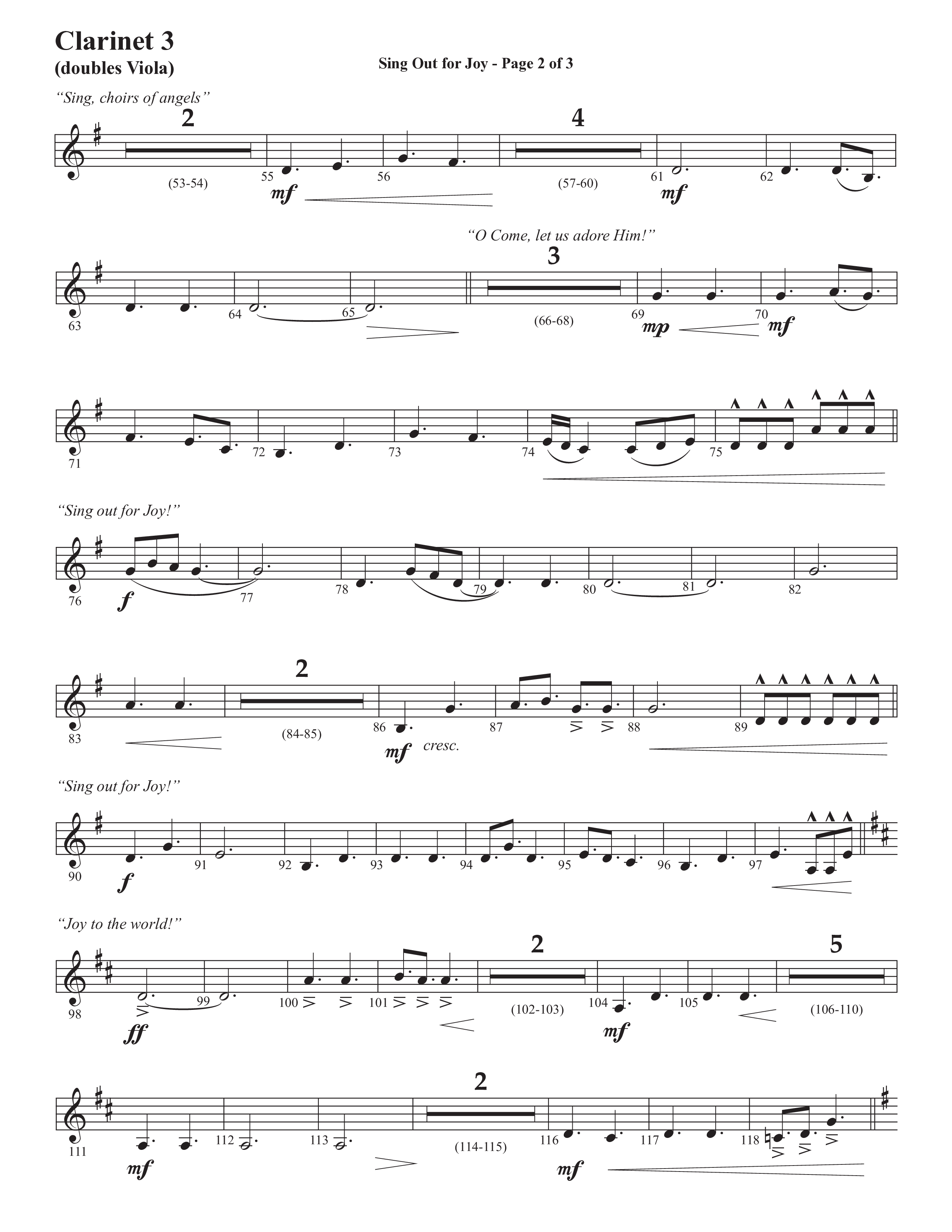 Sing Out For Joy (Choral Anthem SATB) Clarinet 3 (Semsen Music / Arr. John Bolin / Orch. Cliff Duren)