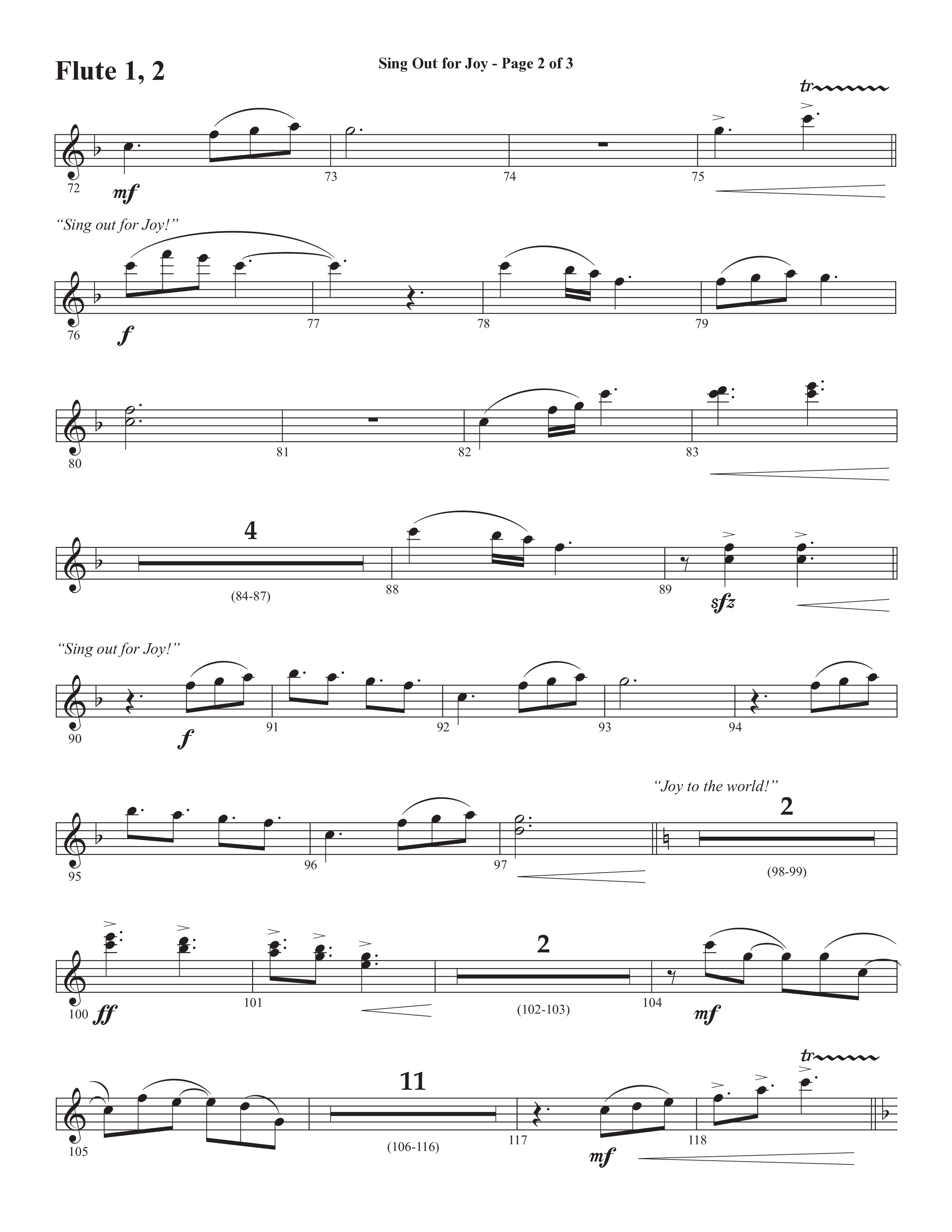 Sing Out For Joy (Choral Anthem SATB) Flute 1/2 (Semsen Music / Arr. John Bolin / Orch. Cliff Duren)