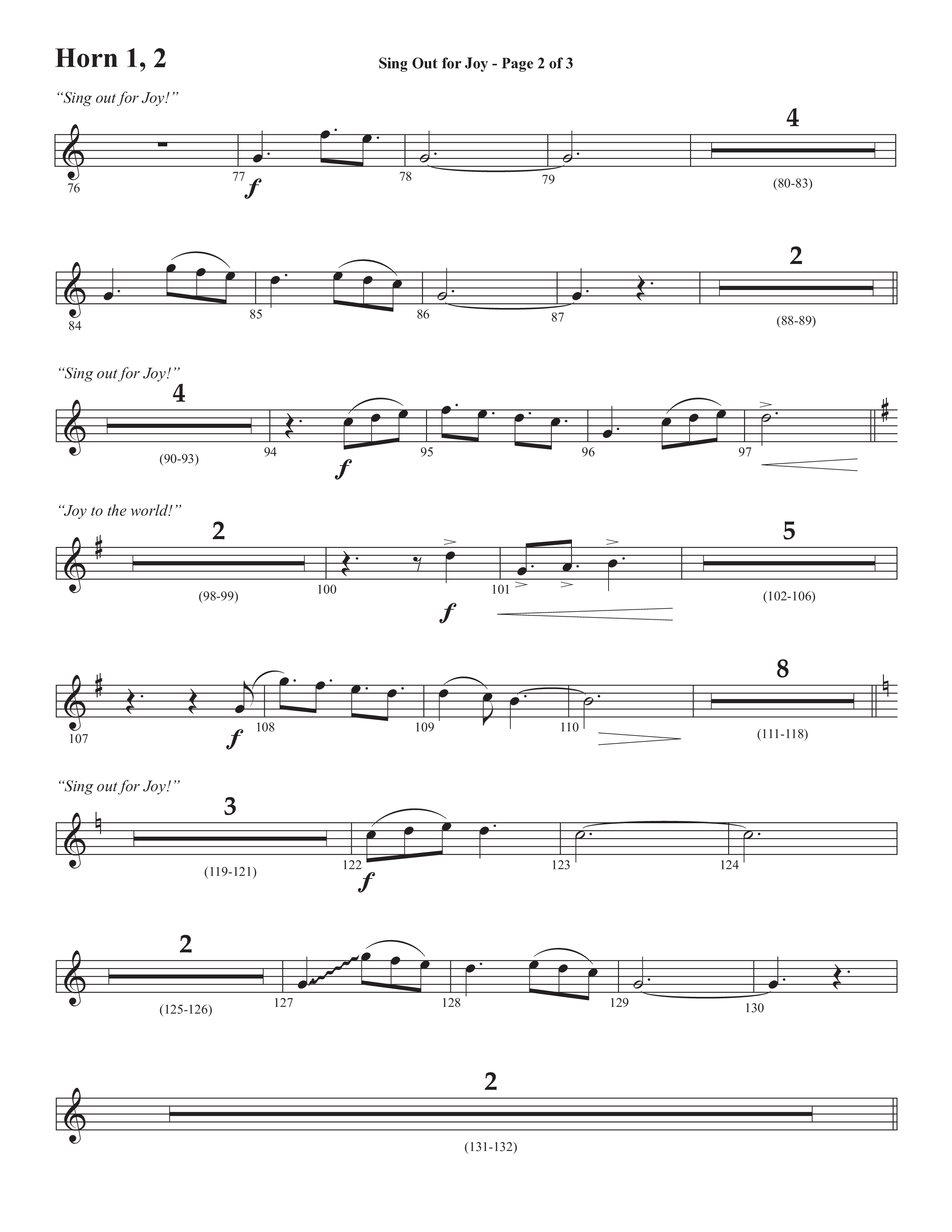 Sing Out For Joy (Choral Anthem SATB) French Horn 1/2 (Semsen Music / Arr. John Bolin / Orch. Cliff Duren)