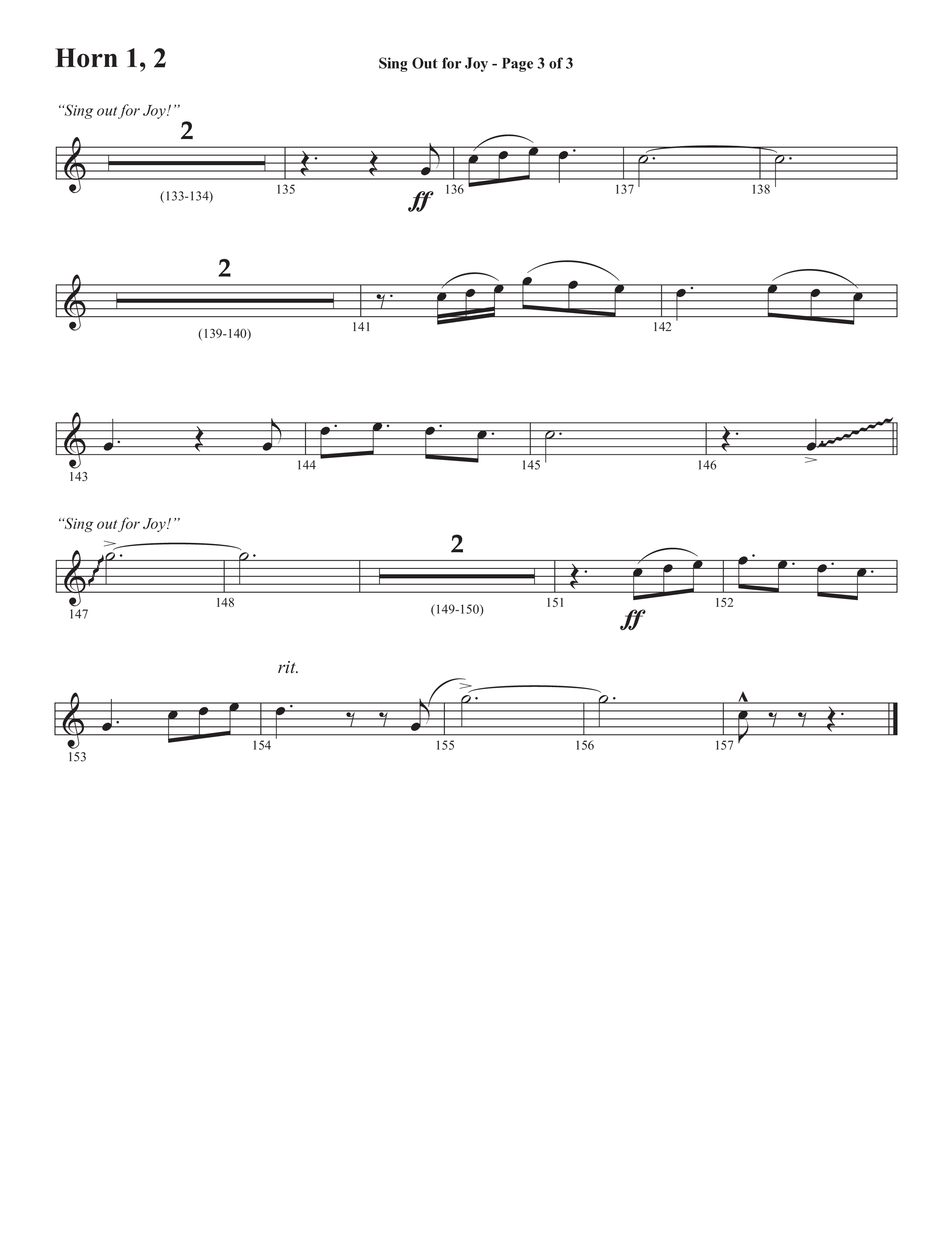 Sing Out For Joy (Choral Anthem SATB) French Horn 1/2 (Semsen Music / Arr. John Bolin / Orch. Cliff Duren)