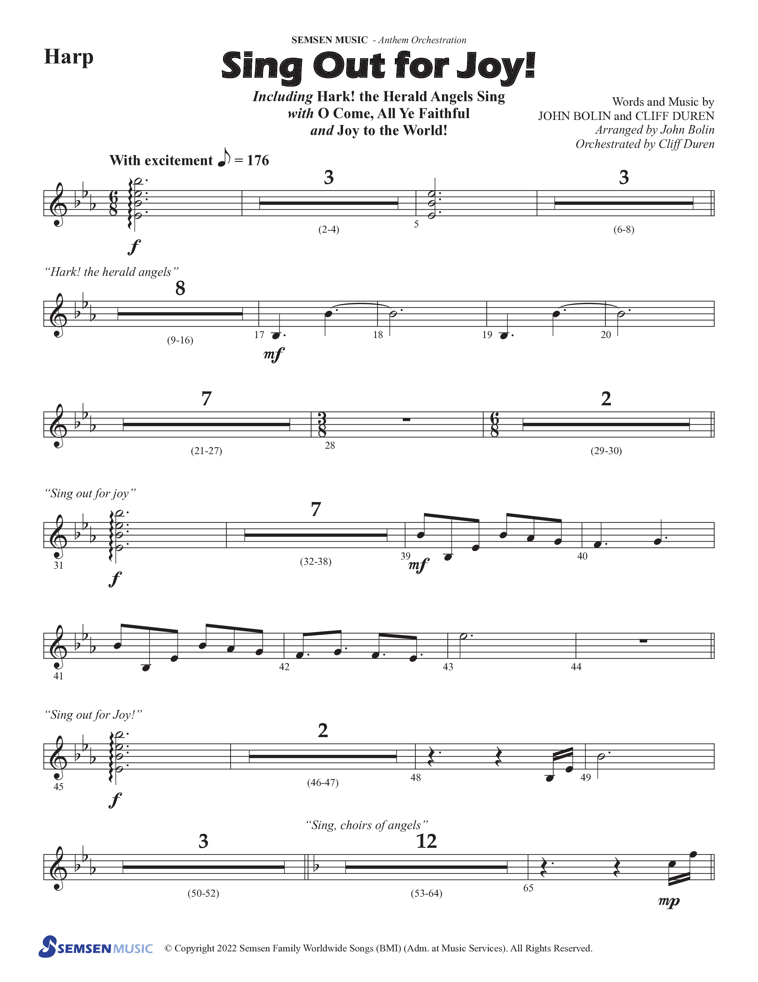 Sing Out For Joy (Choral Anthem SATB) Harp (Semsen Music / Arr. John Bolin / Orch. Cliff Duren)