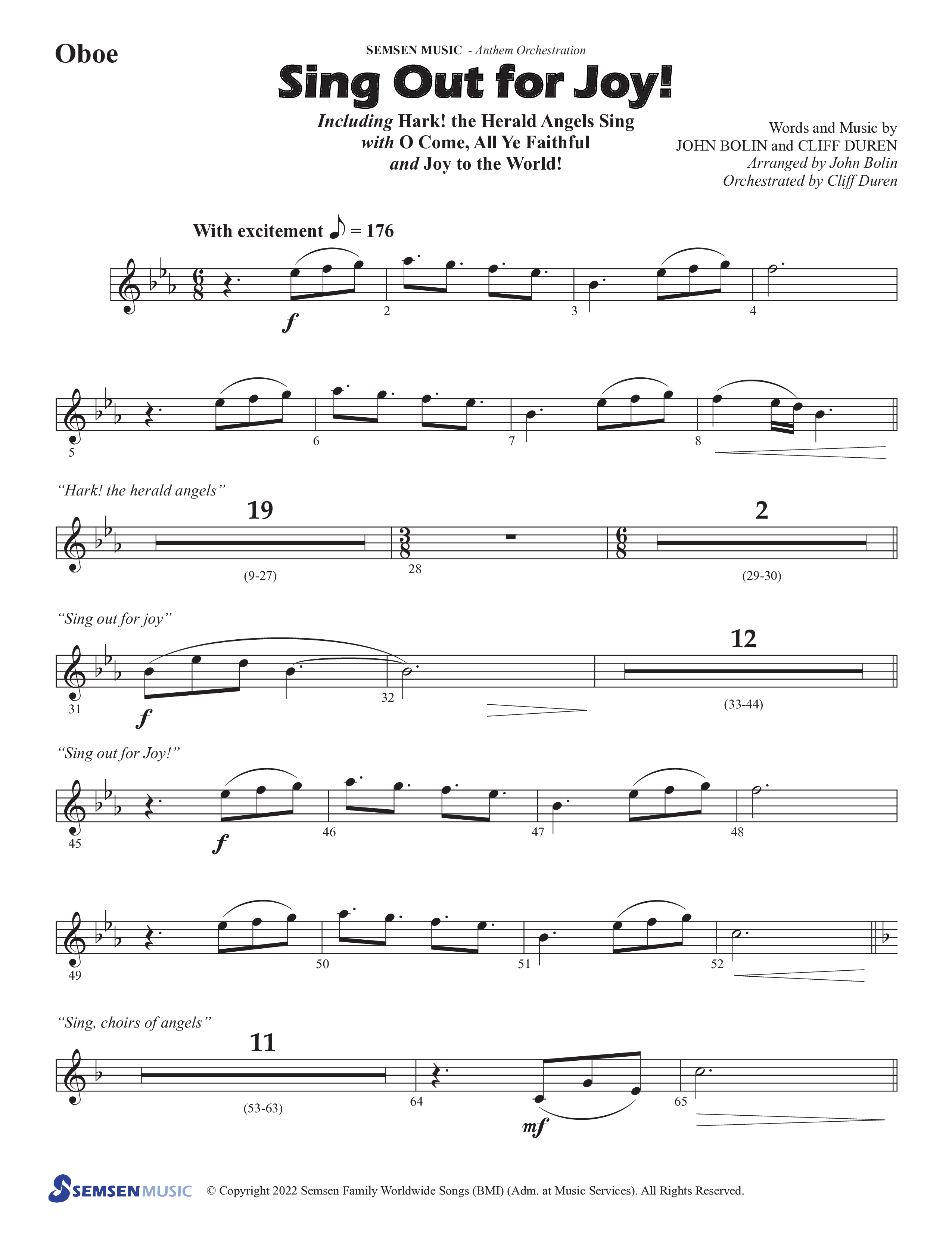Sing Out For Joy (Choral Anthem SATB) Oboe (Semsen Music / Arr. John Bolin / Orch. Cliff Duren)