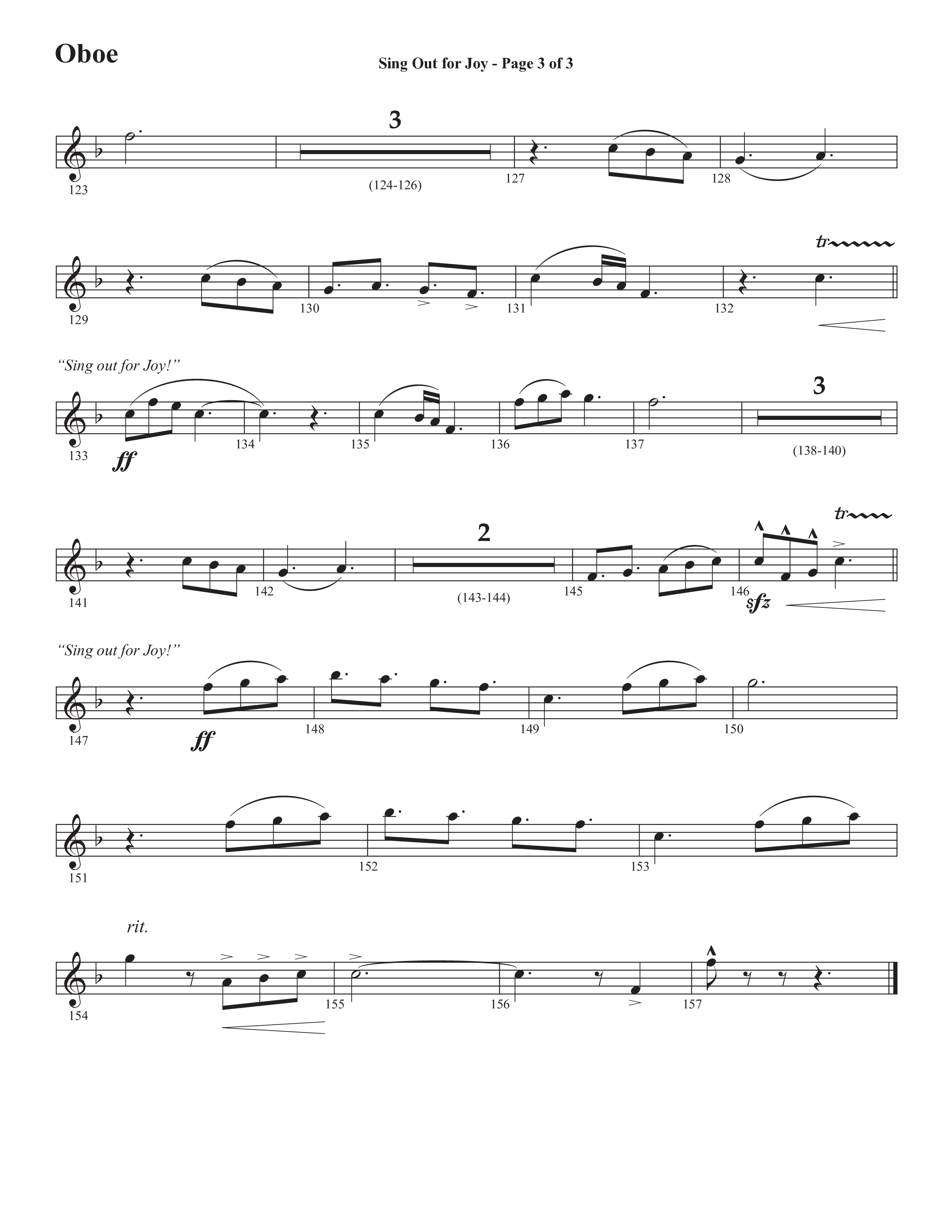 Sing Out For Joy (Choral Anthem SATB) Oboe (Semsen Music / Arr. John Bolin / Orch. Cliff Duren)