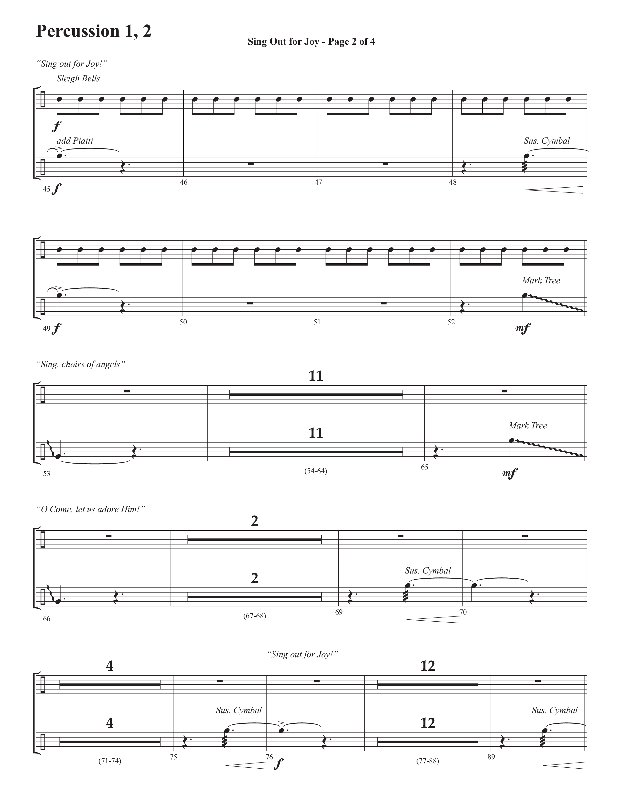 Sing Out For Joy (Choral Anthem SATB) Percussion 1/2 (Semsen Music / Arr. John Bolin / Orch. Cliff Duren)