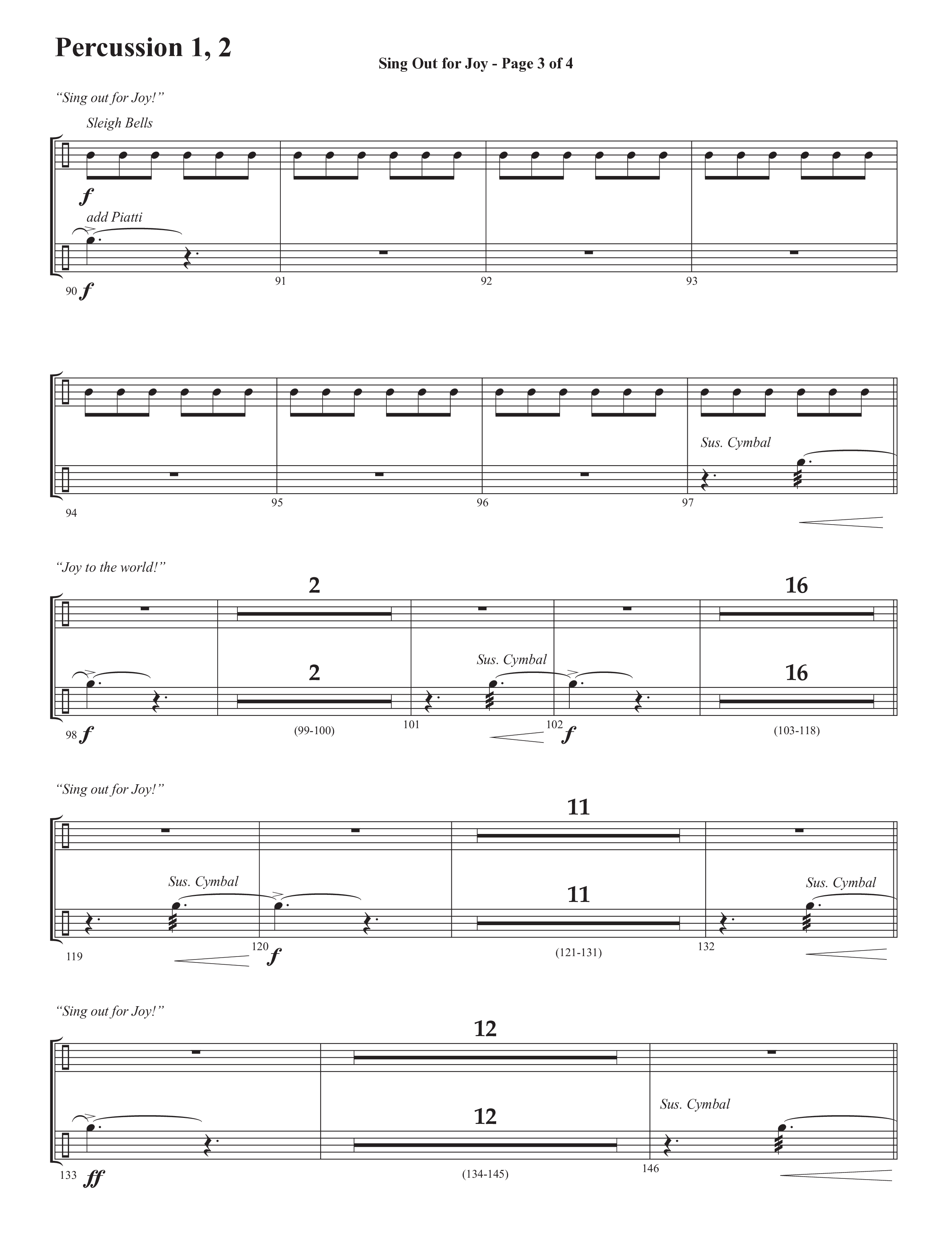 Sing Out For Joy (Choral Anthem SATB) Percussion 1/2 (Semsen Music / Arr. John Bolin / Orch. Cliff Duren)