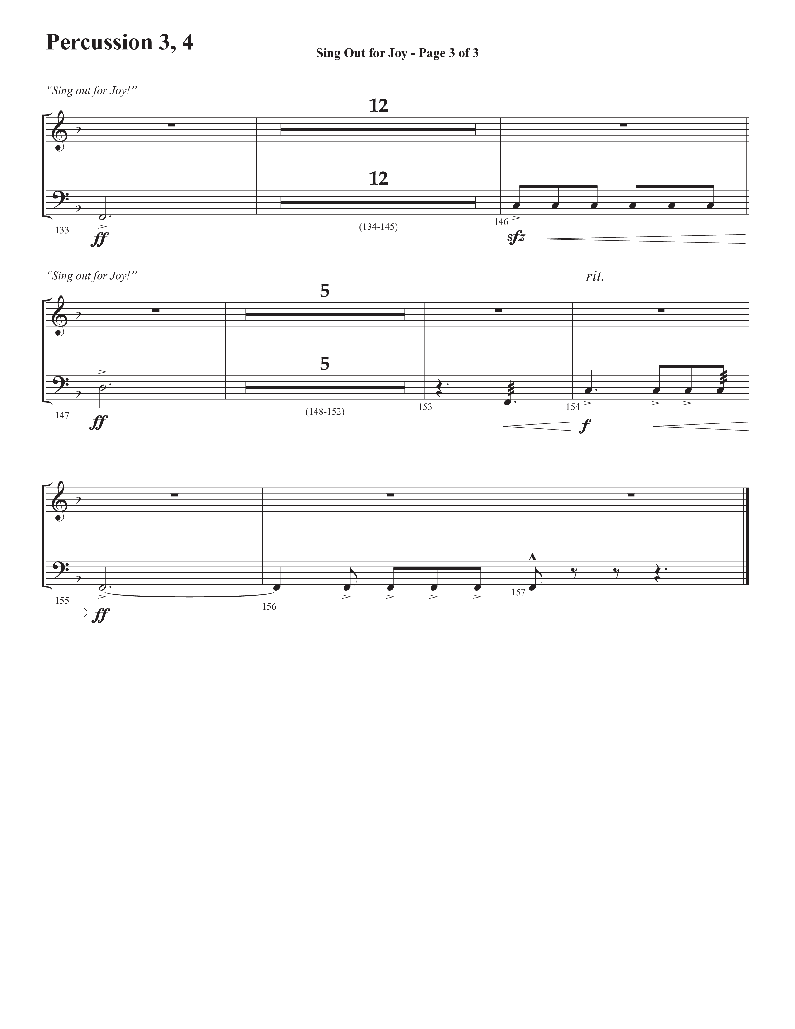 Sing Out For Joy (Choral Anthem SATB) Percussion (Semsen Music / Arr. John Bolin / Orch. Cliff Duren)