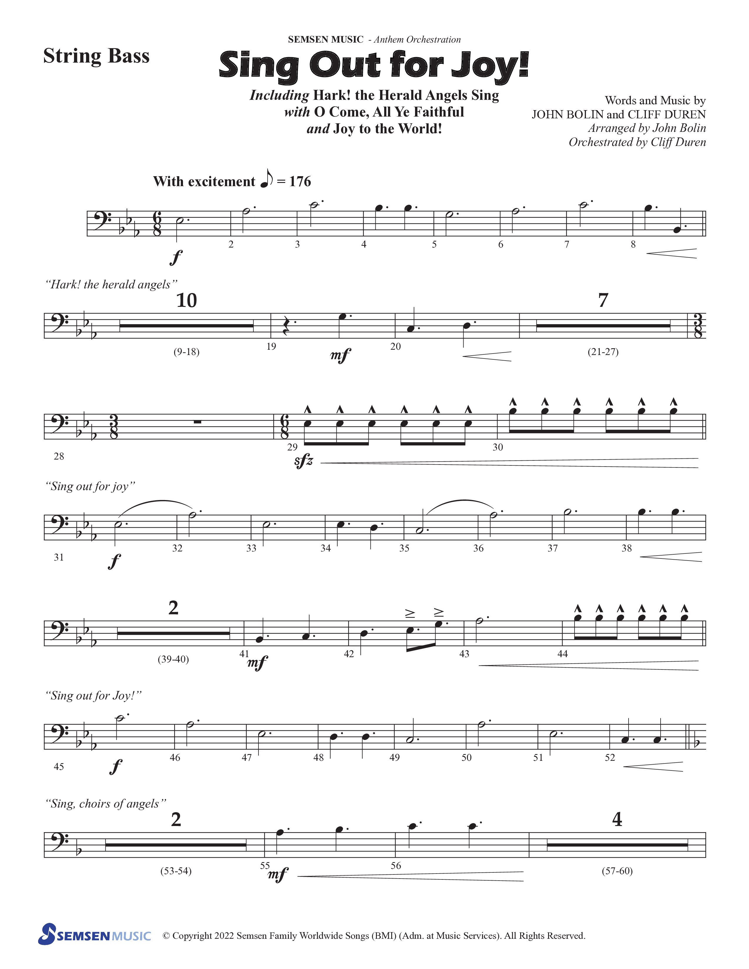 Sing Out For Joy (Choral Anthem SATB) String Bass (Semsen Music / Arr. John Bolin / Orch. Cliff Duren)