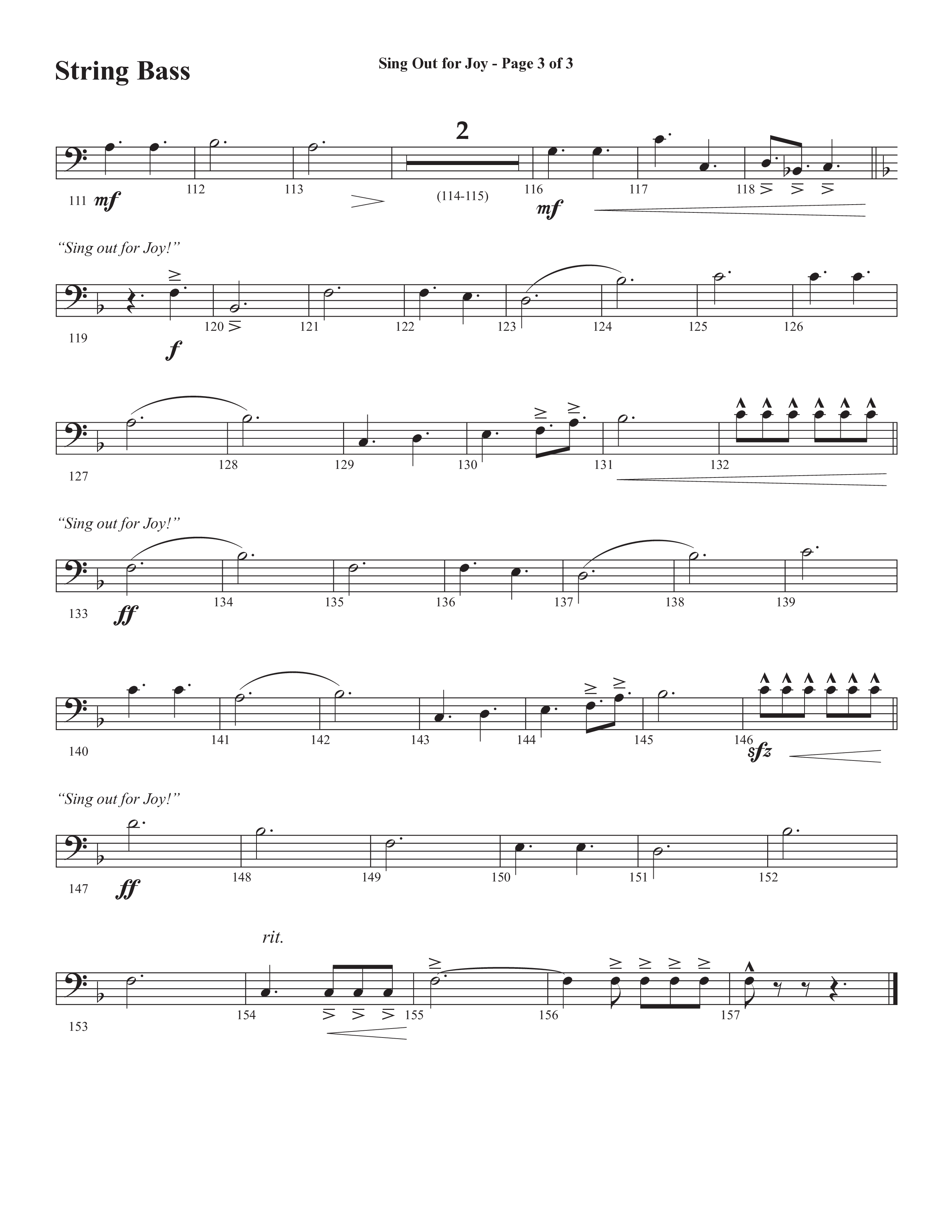 Sing Out For Joy (Choral Anthem SATB) String Bass (Semsen Music / Arr. John Bolin / Orch. Cliff Duren)