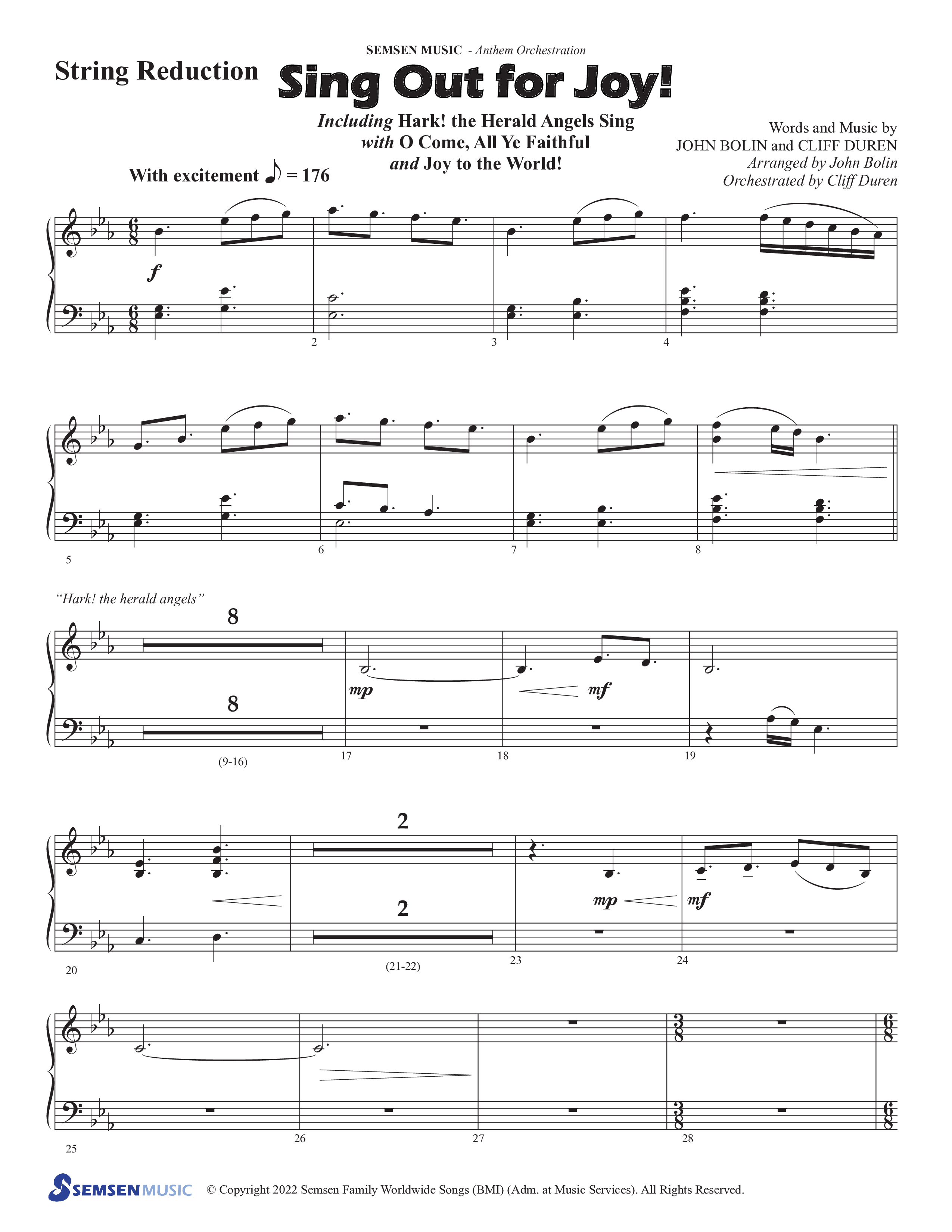 Sing Out For Joy (Choral Anthem SATB) String Reduction (Semsen Music / Arr. John Bolin / Orch. Cliff Duren)