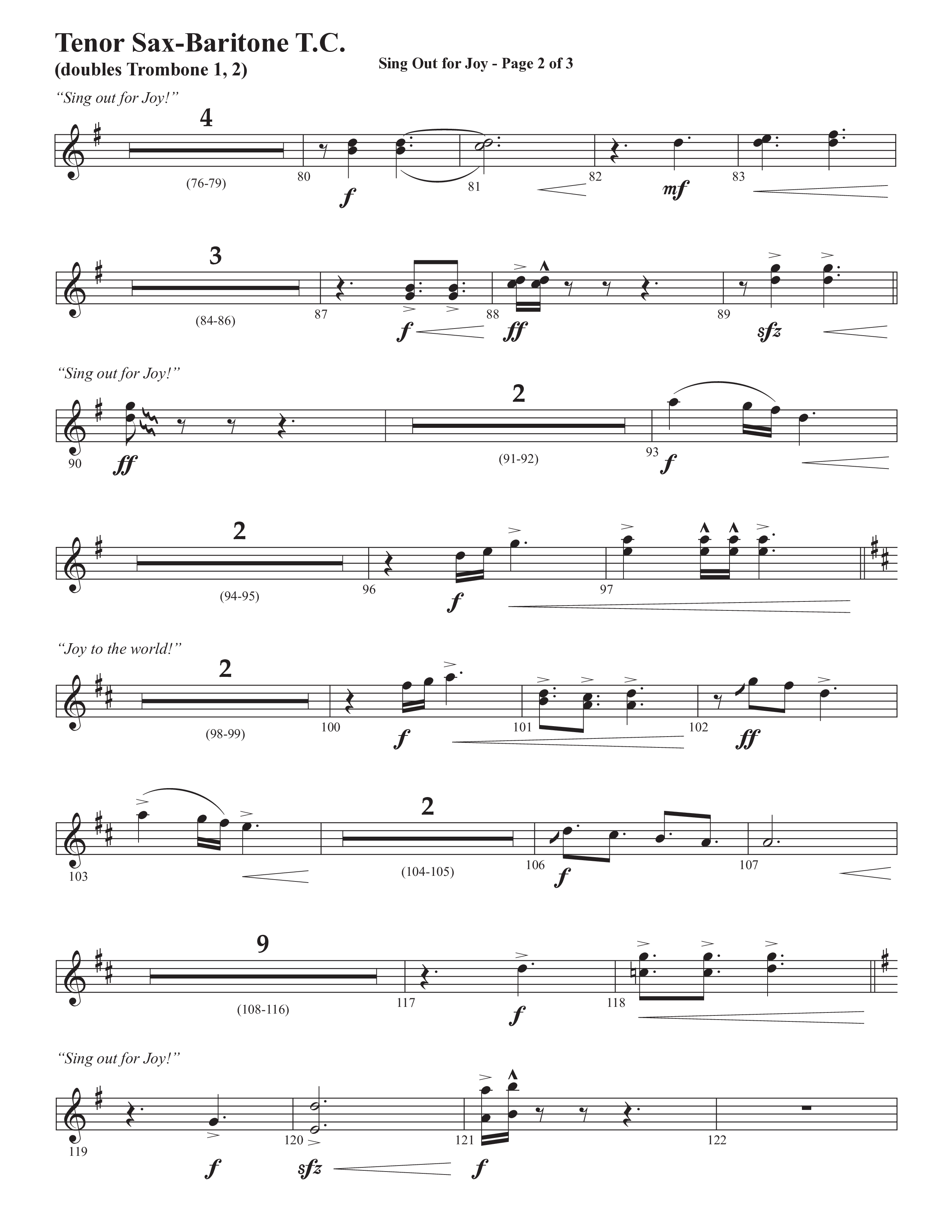 Sing Out For Joy (Choral Anthem SATB) Tenor Sax/Baritone T.C. (Semsen Music / Arr. John Bolin / Orch. Cliff Duren)
