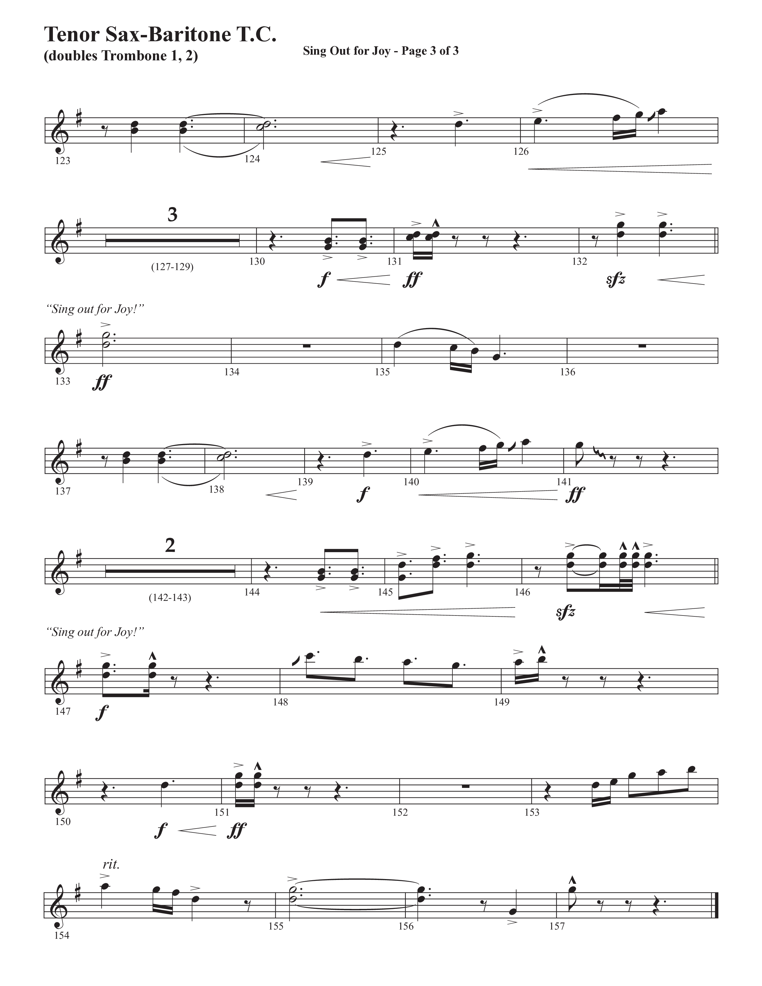 Sing Out For Joy (Choral Anthem SATB) Tenor Sax/Baritone T.C. (Semsen Music / Arr. John Bolin / Orch. Cliff Duren)