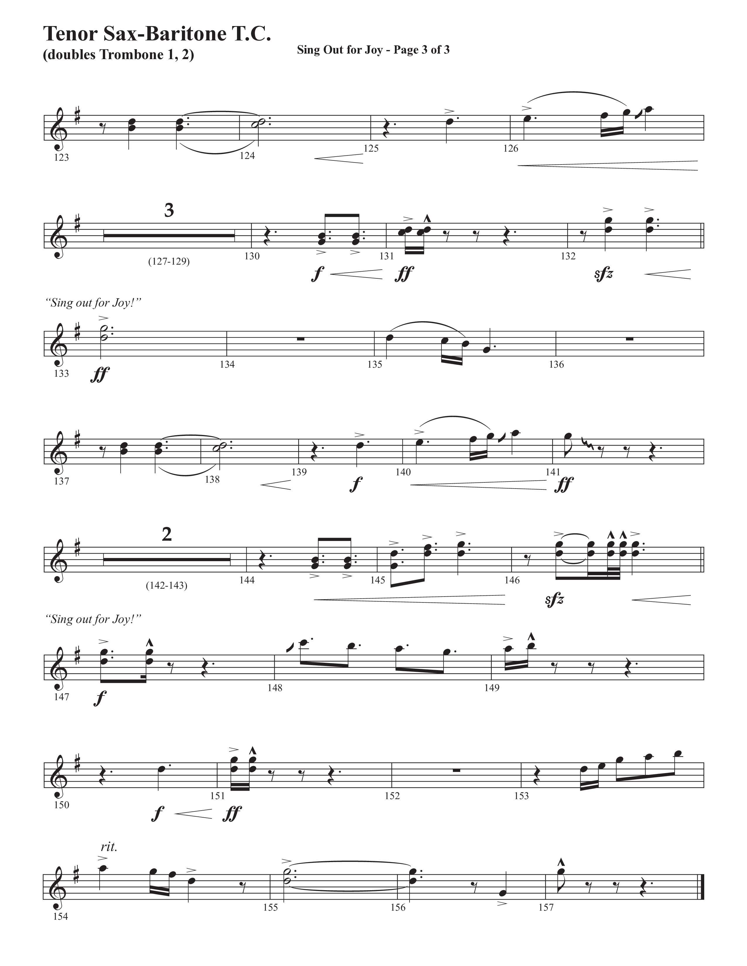 Sing Out For Joy (Choral Anthem SATB) Tenor Sax/Baritone T.C. (Semsen Music / Arr. John Bolin / Orch. Cliff Duren)