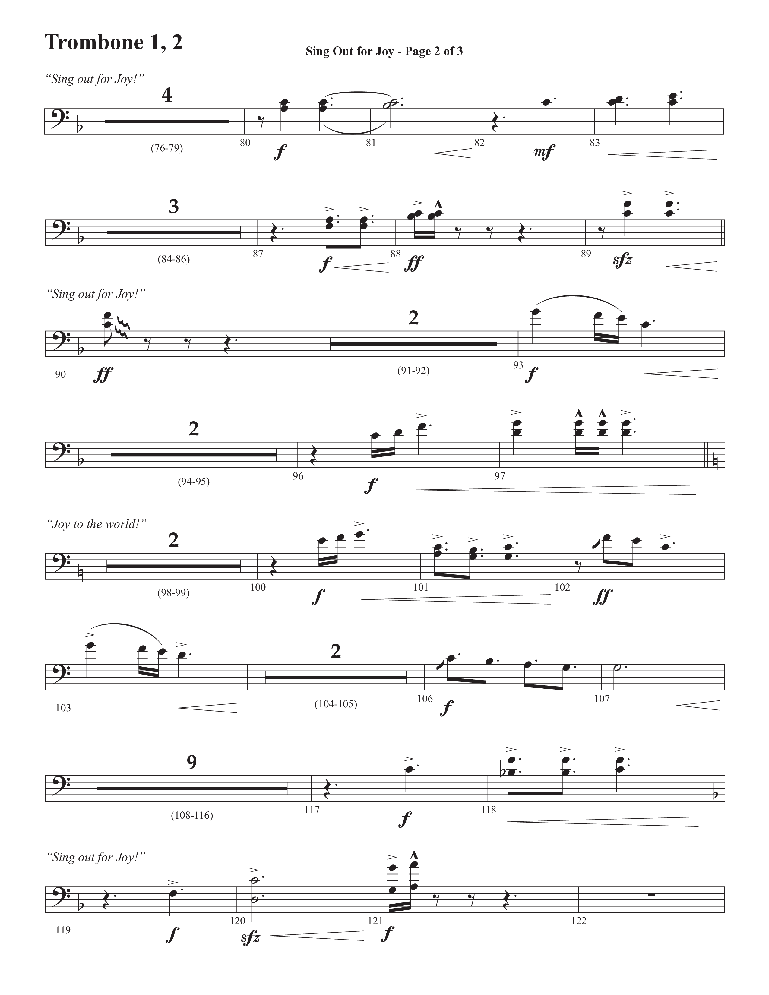 Sing Out For Joy (Choral Anthem SATB) Trombone 1/2 (Semsen Music / Arr. John Bolin / Orch. Cliff Duren)